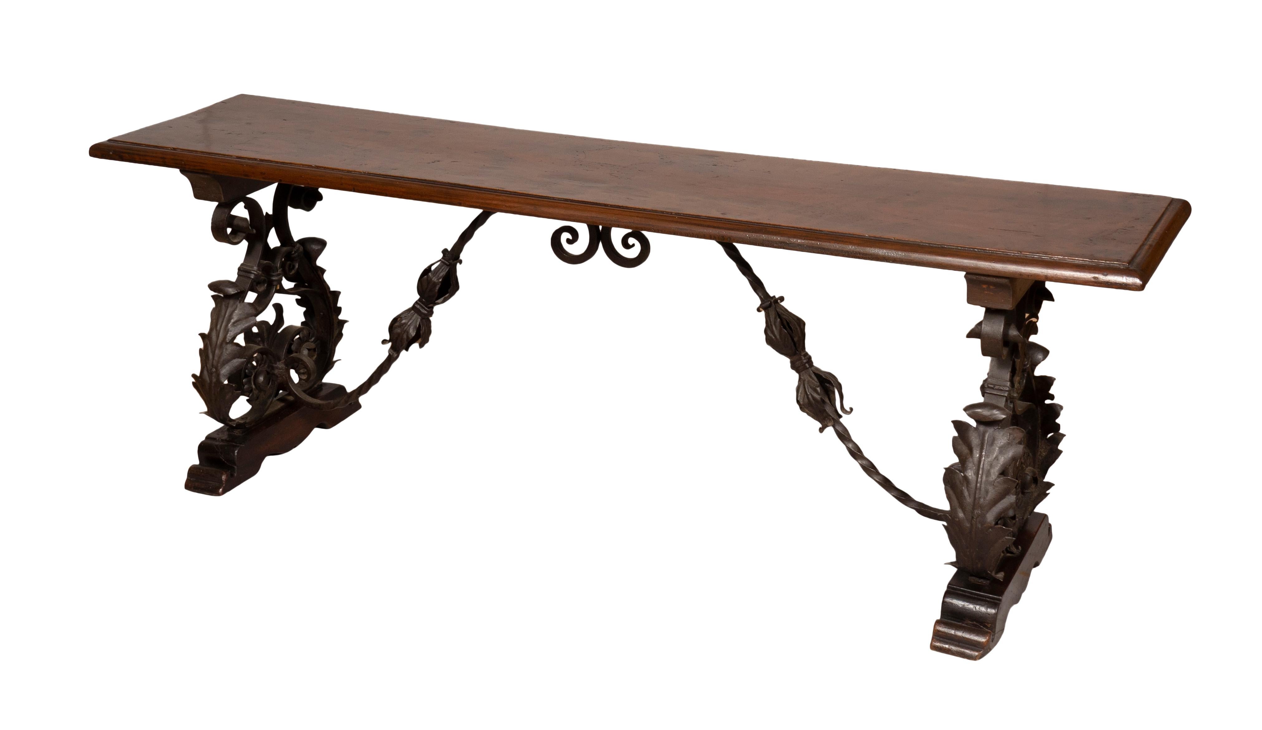 Italian Baroque Style Walnut and Wrought Iron Bench 5
