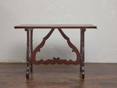 Italian Baroque Style Walnut Console Table with Shaped Stretcher, circa 1800