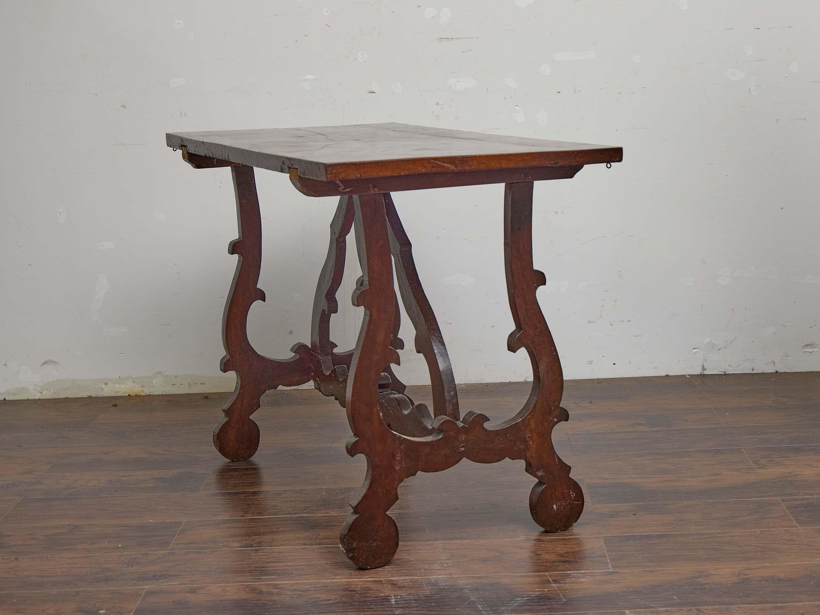19th Century Italian Baroque Style Walnut Console Table with Shaped Stretcher, circa 1800 For Sale