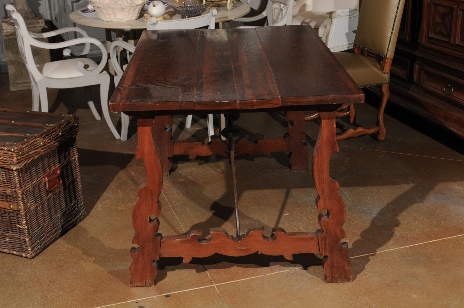 Italian Baroque Style Walnut Fratino Table with Lyre Base and Iron Stretchers In Good Condition In Atlanta, GA