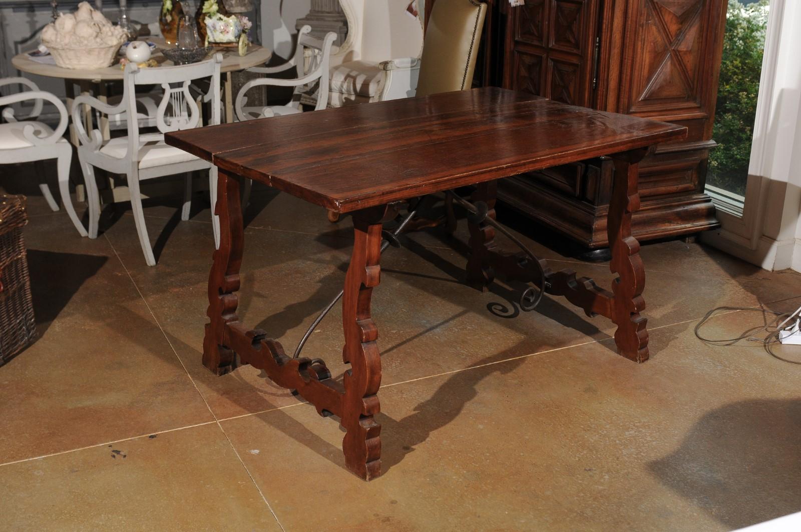 Italian Baroque Style Walnut Fratino Table with Lyre Base and Iron Stretchers 3