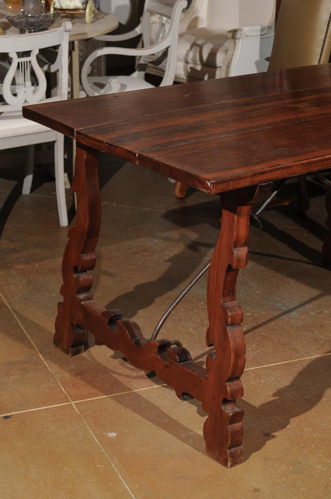 Italian Baroque Style Walnut Fratino Table with Lyre Base and Iron Stretchers 4