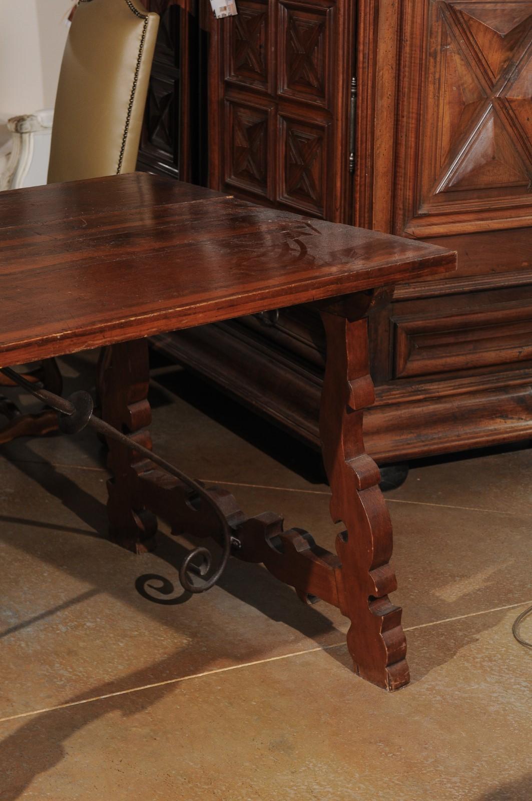 Italian Baroque Style Walnut Fratino Table with Lyre Base and Iron Stretchers 5