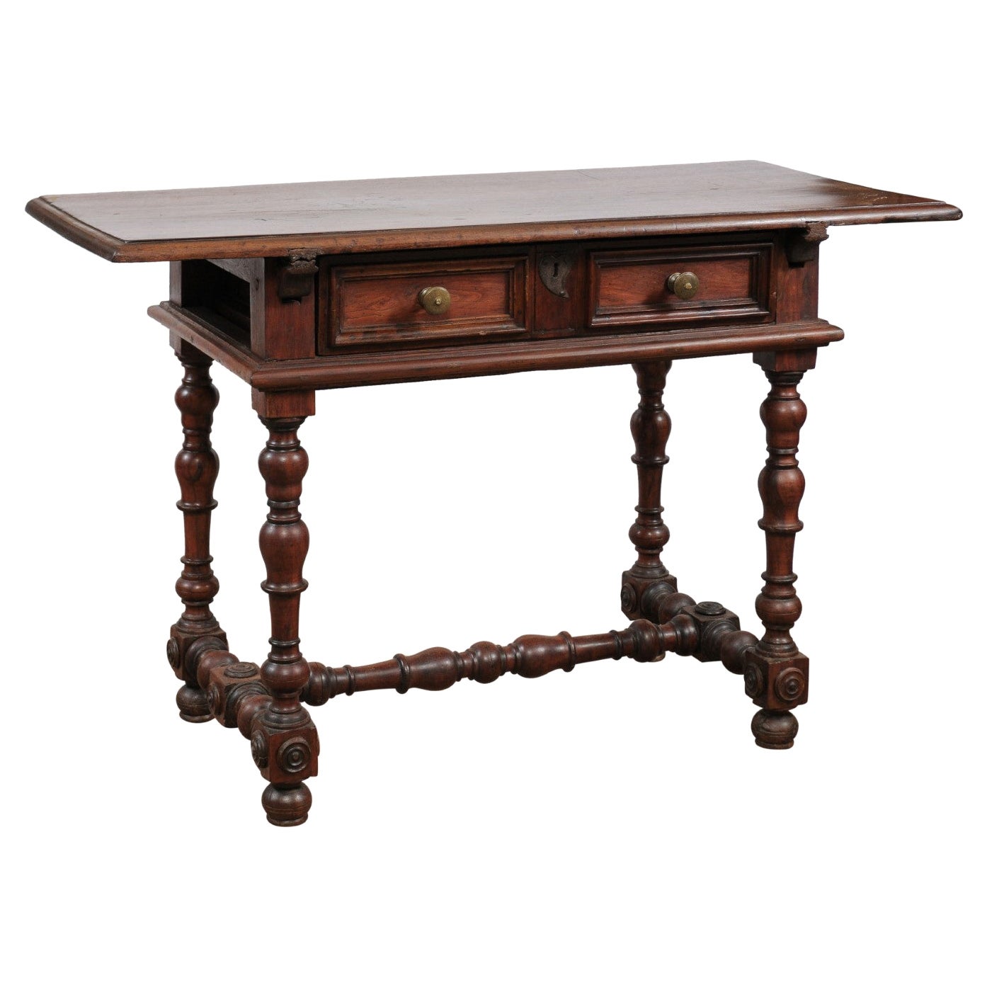 Italian Baroque Style Walnut Turned Leg Console Table, 18th Century