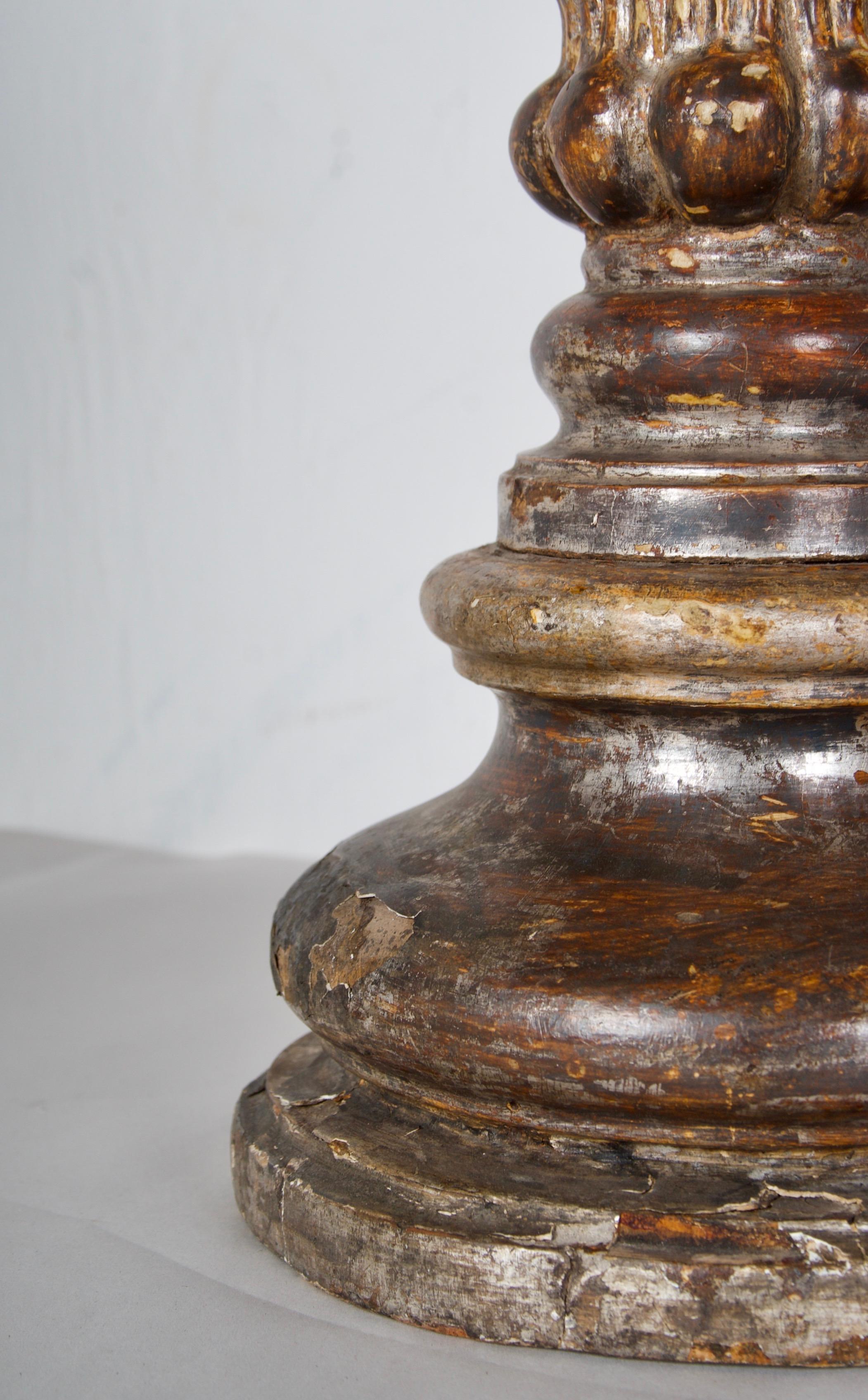 Hand-Carved Antique Candlesticks/ Torchere's, hand carved Wood and forged Iron. Three Candes For Sale