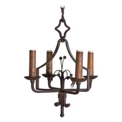 Antique Italian Baroque Style Wrought Iron 4-Light Chandelier, 19th century