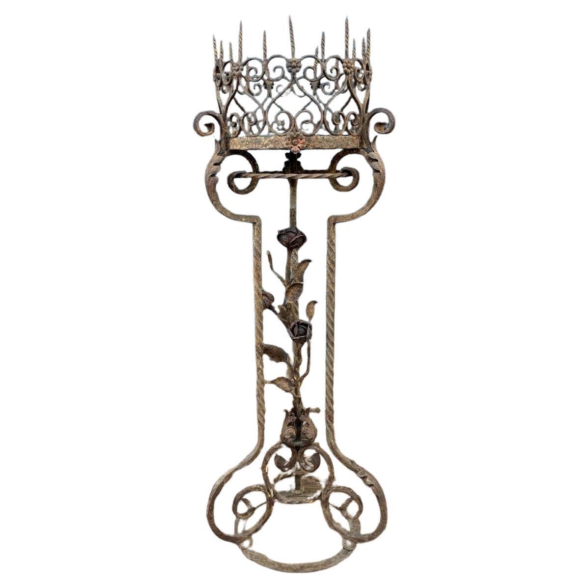 Italian Baroque Style Wrought Iron & Gilt Metal Plant Stand For Sale
