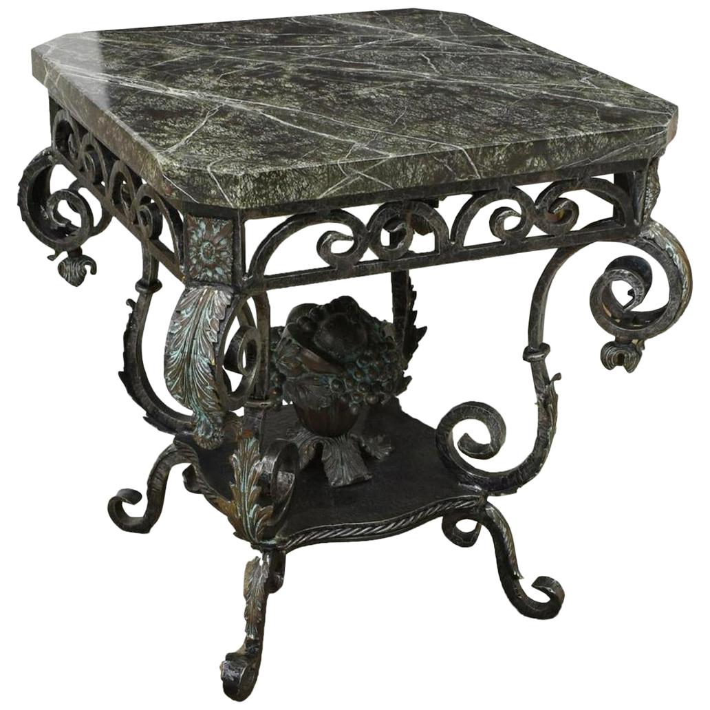 Italian Baroque Style Wrought Iron Table with Marble Top