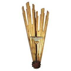 Italienischer Barock-Wandleuchter aus vergoldetem Holz mit Sonnenschliff