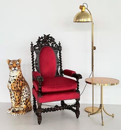 Italian Baroque Throne Armchair in Nutwood Reupholstered in Velvet