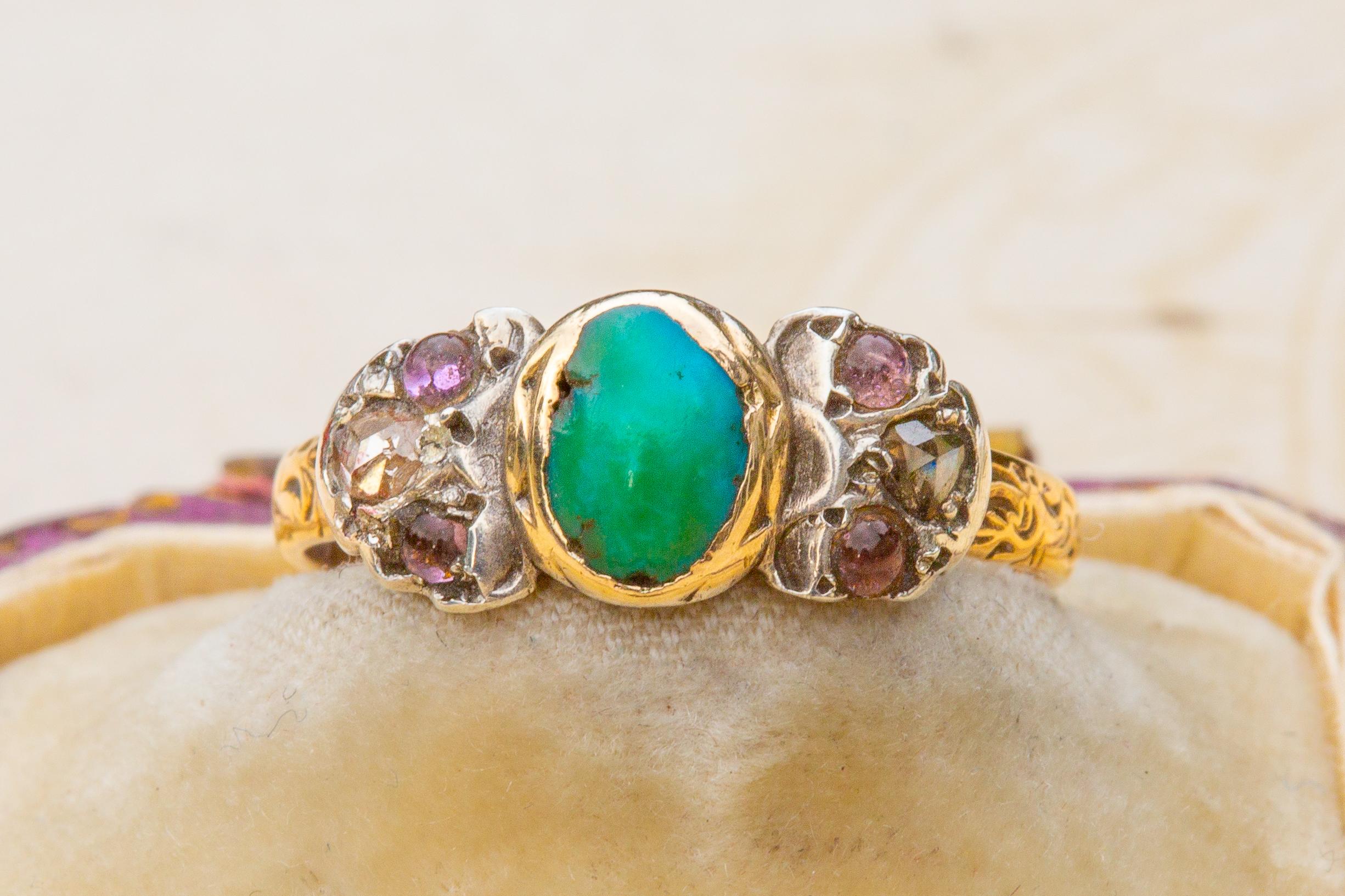 Italian Baroque Turquoise Gold Bow Ring Antique 18th Century Engagement Ring For Sale 7