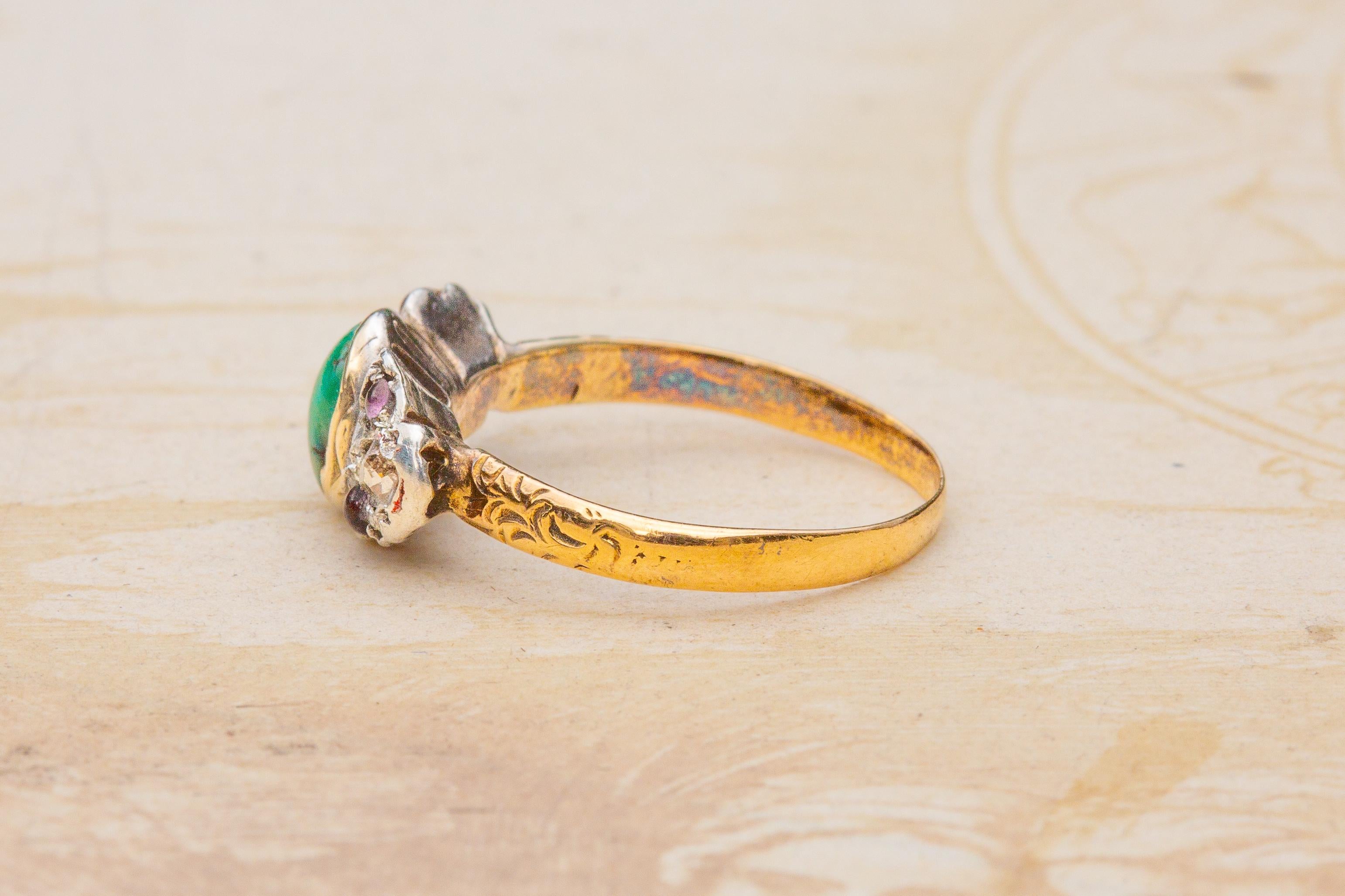 Italian Baroque Turquoise Gold Bow Ring Antique 18th Century Engagement Ring In Good Condition For Sale In London, GB
