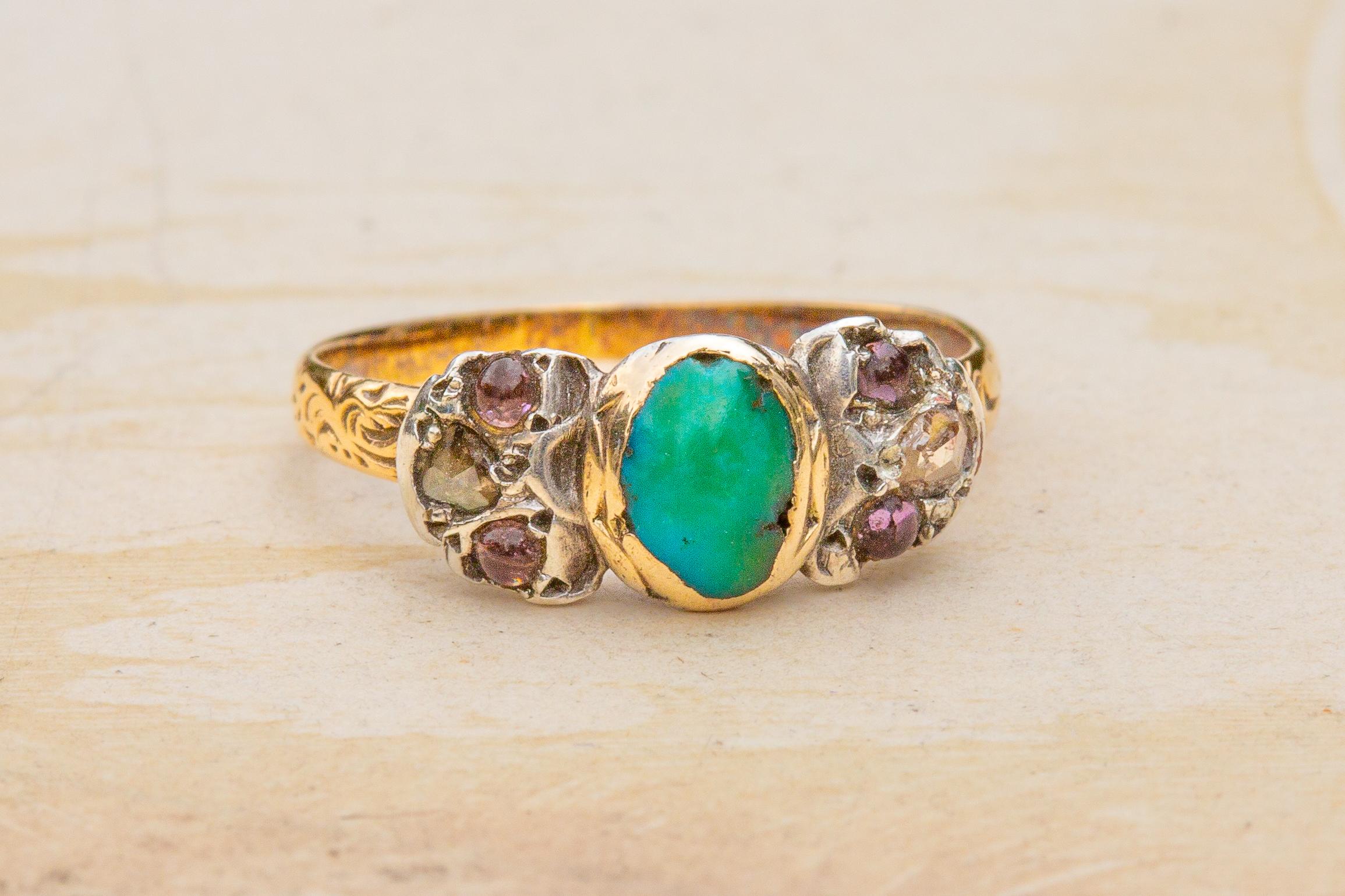 Italian Baroque Turquoise Gold Bow Ring Antique 18th Century Engagement Ring For Sale 2