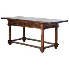 Italian Baroque, Tuscany, Walnut Three-Drawer Center or Library Table