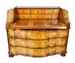 Italian Baroque Walnut and Bone Inlaid Writing Bureau / Chest