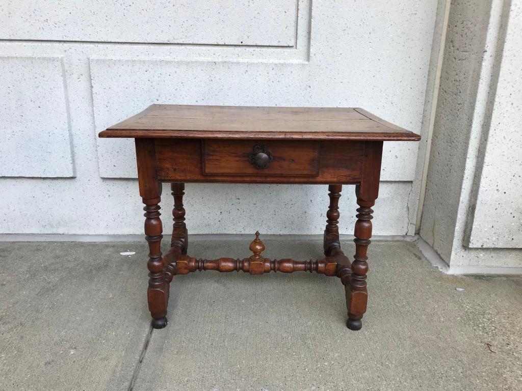 Hand-Carved Italian Baroque Walnut and Chestnut Side Table For Sale