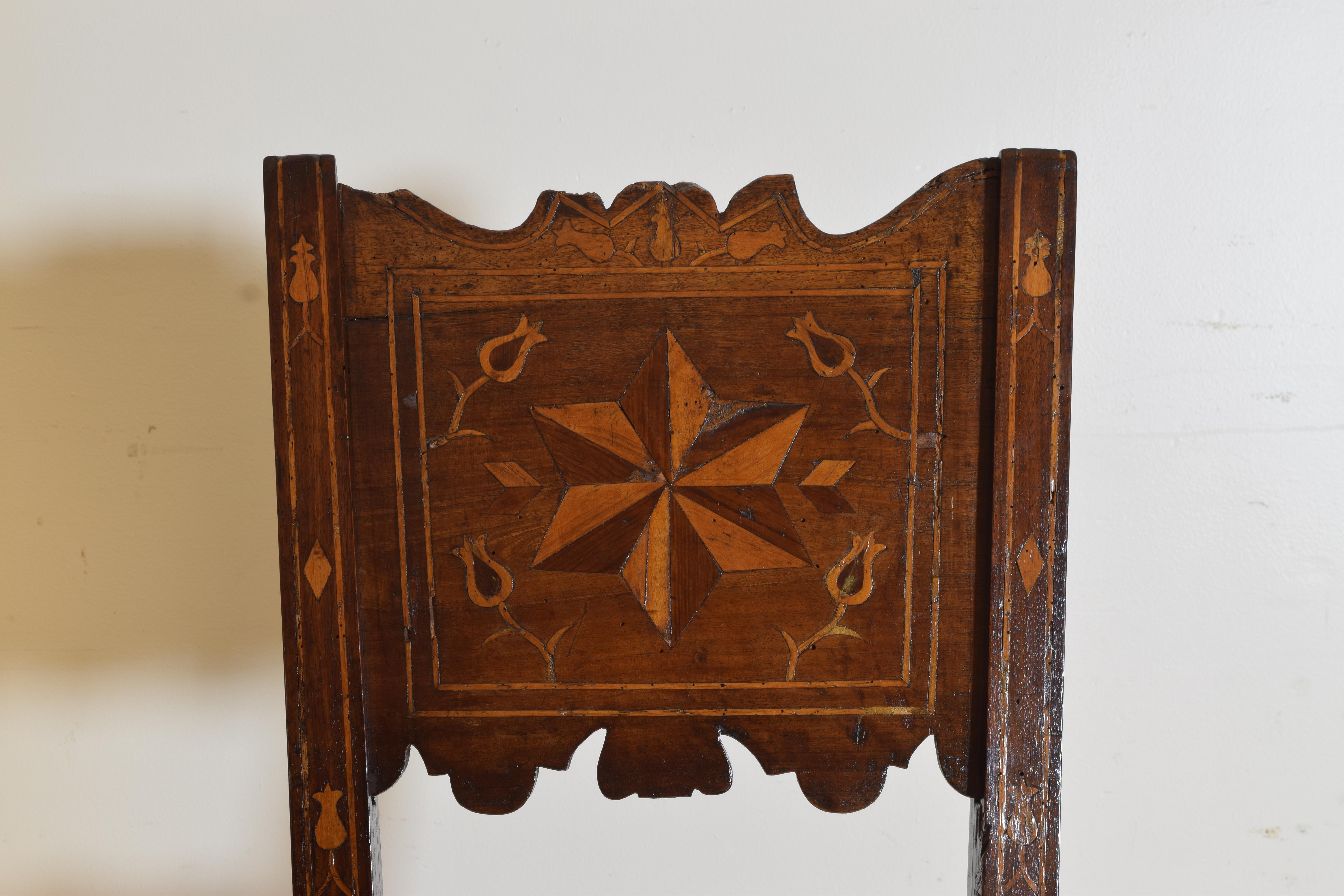 Italian Baroque Walnut and Inlaid Convent Chair, Mid 17th Century 3