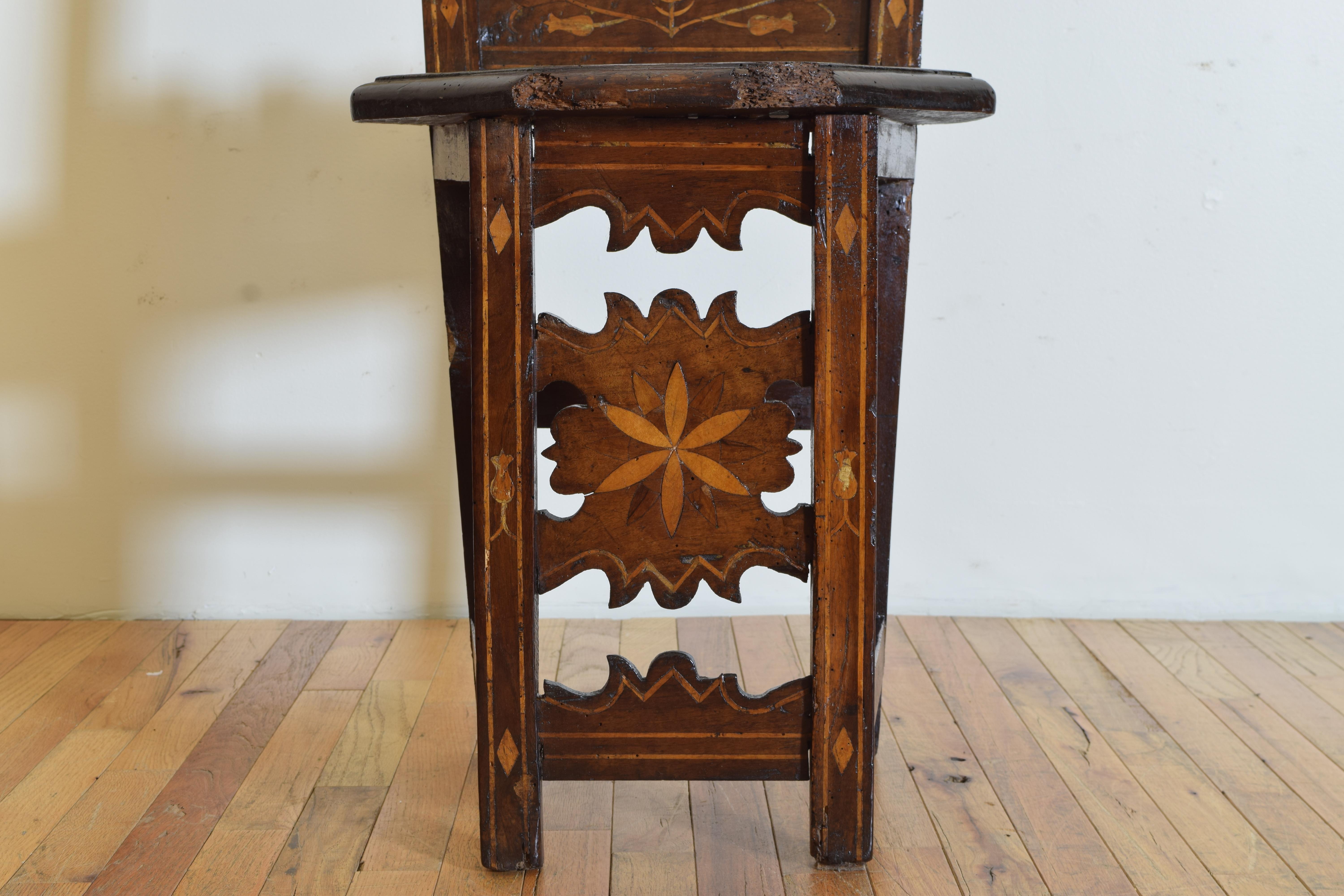 Italian Baroque Walnut and Inlaid Convent Chair, Mid 17th Century 4
