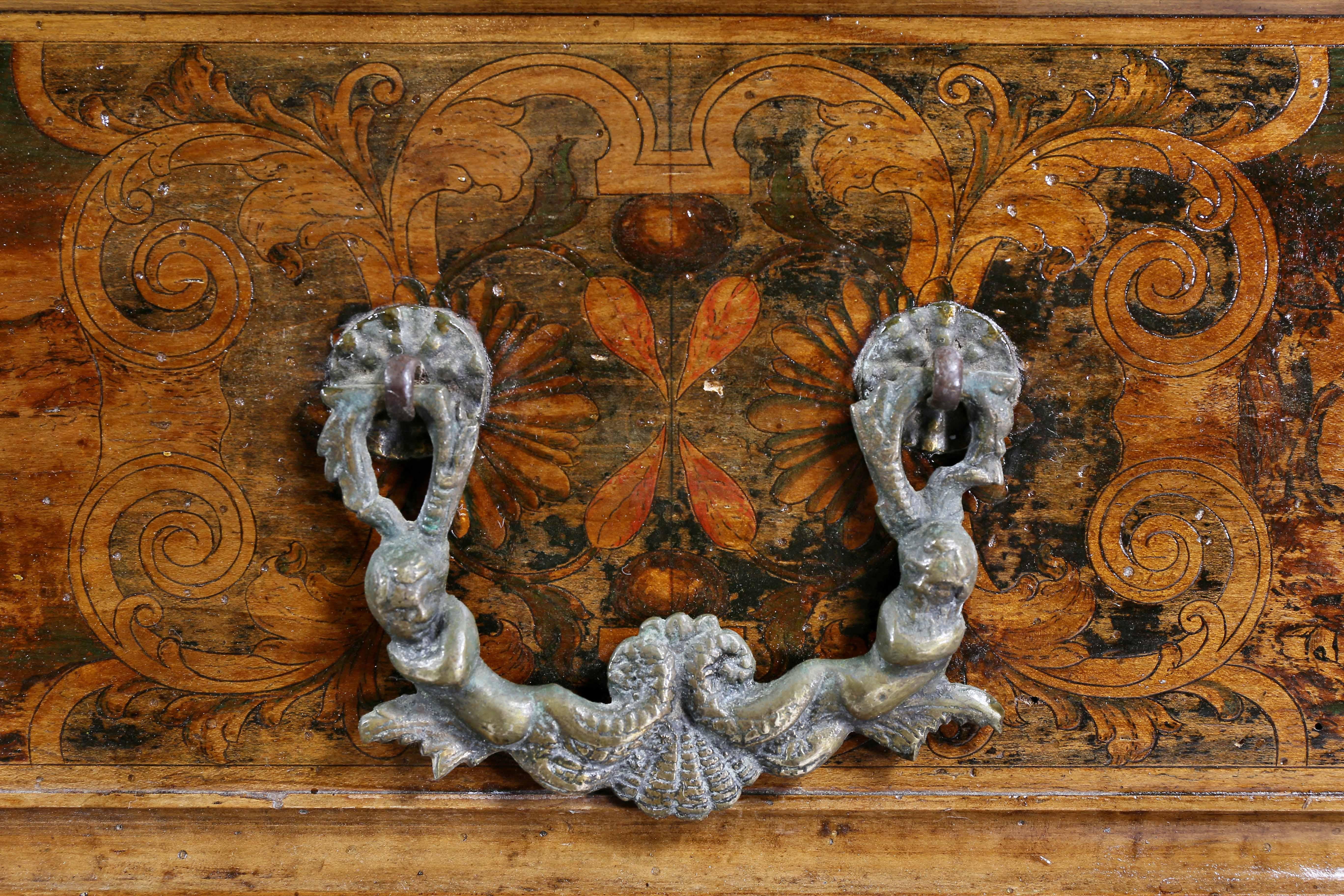 Italian Baroque Walnut and Penwork Decorated Commode 1