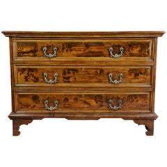 Italian Baroque Walnut and Penwork Decorated Commode