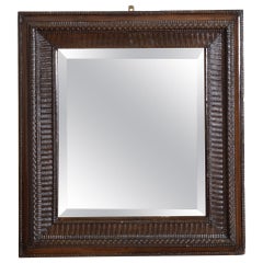 Italian Baroque Walnut Guilloche Carved Mirror, 17th/18th Century