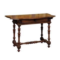 Italian Baroque Walnut Serpentine Console Table, Late 17th Century