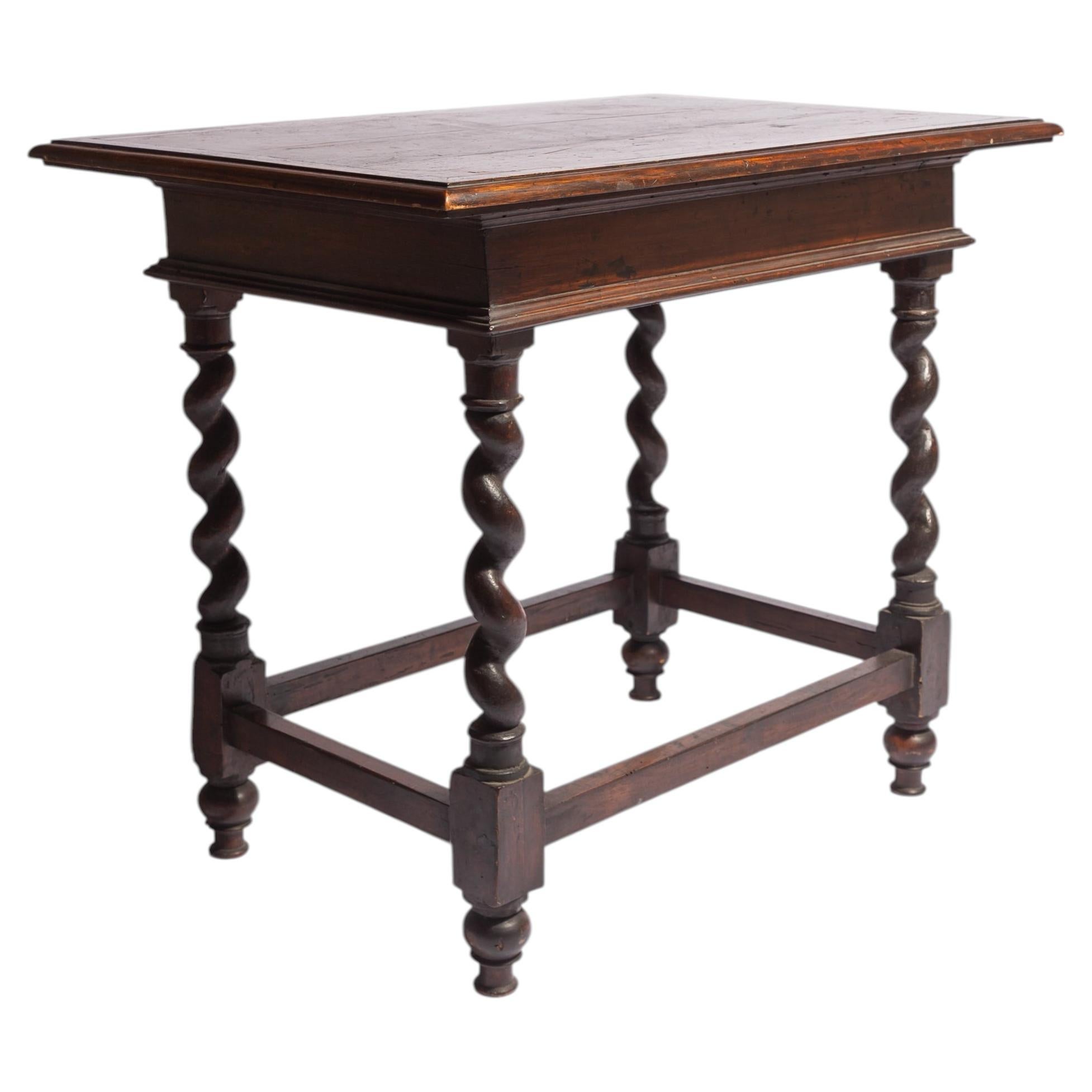 Italian Baroque Walnut Table with Barley Twist Legs, c.1700