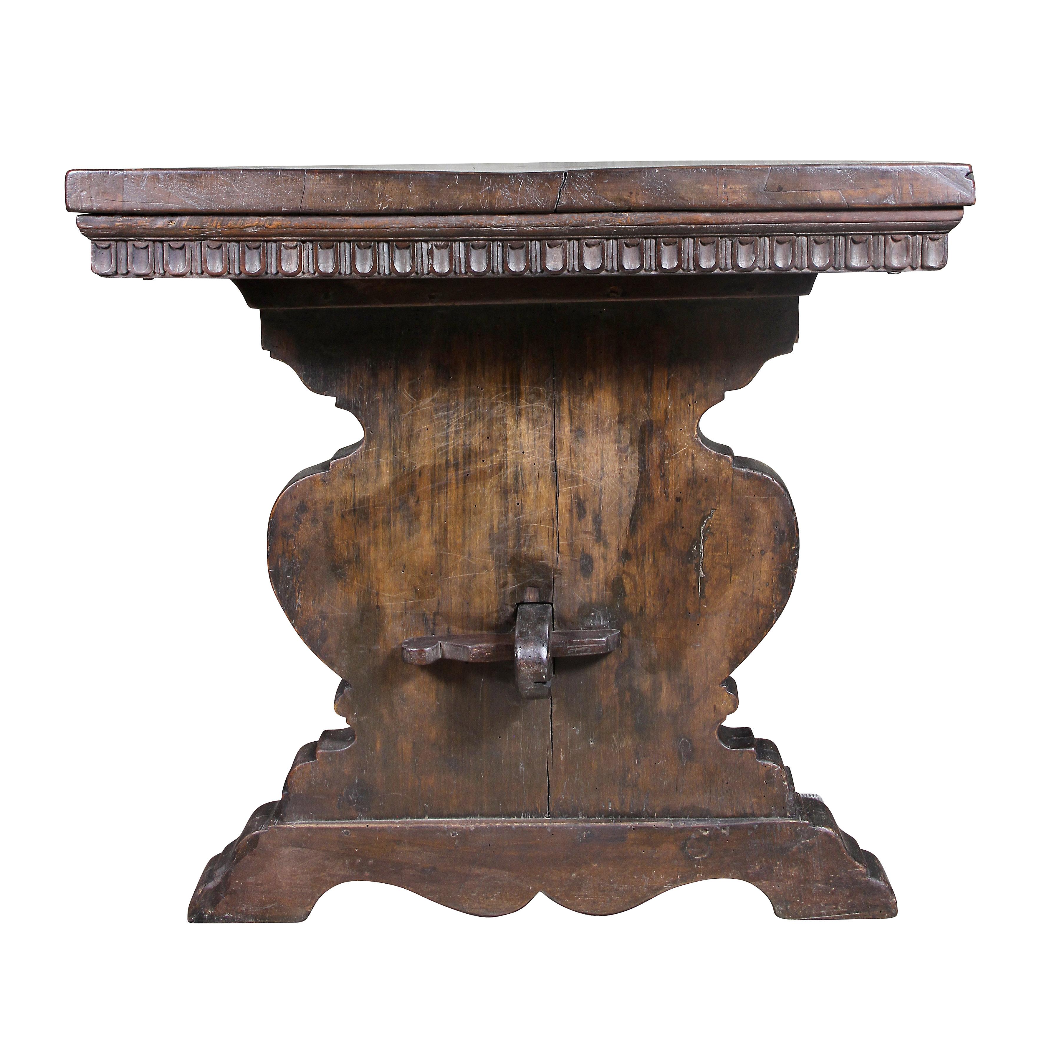 Italian Baroque Walnut Trestle Table For Sale 6