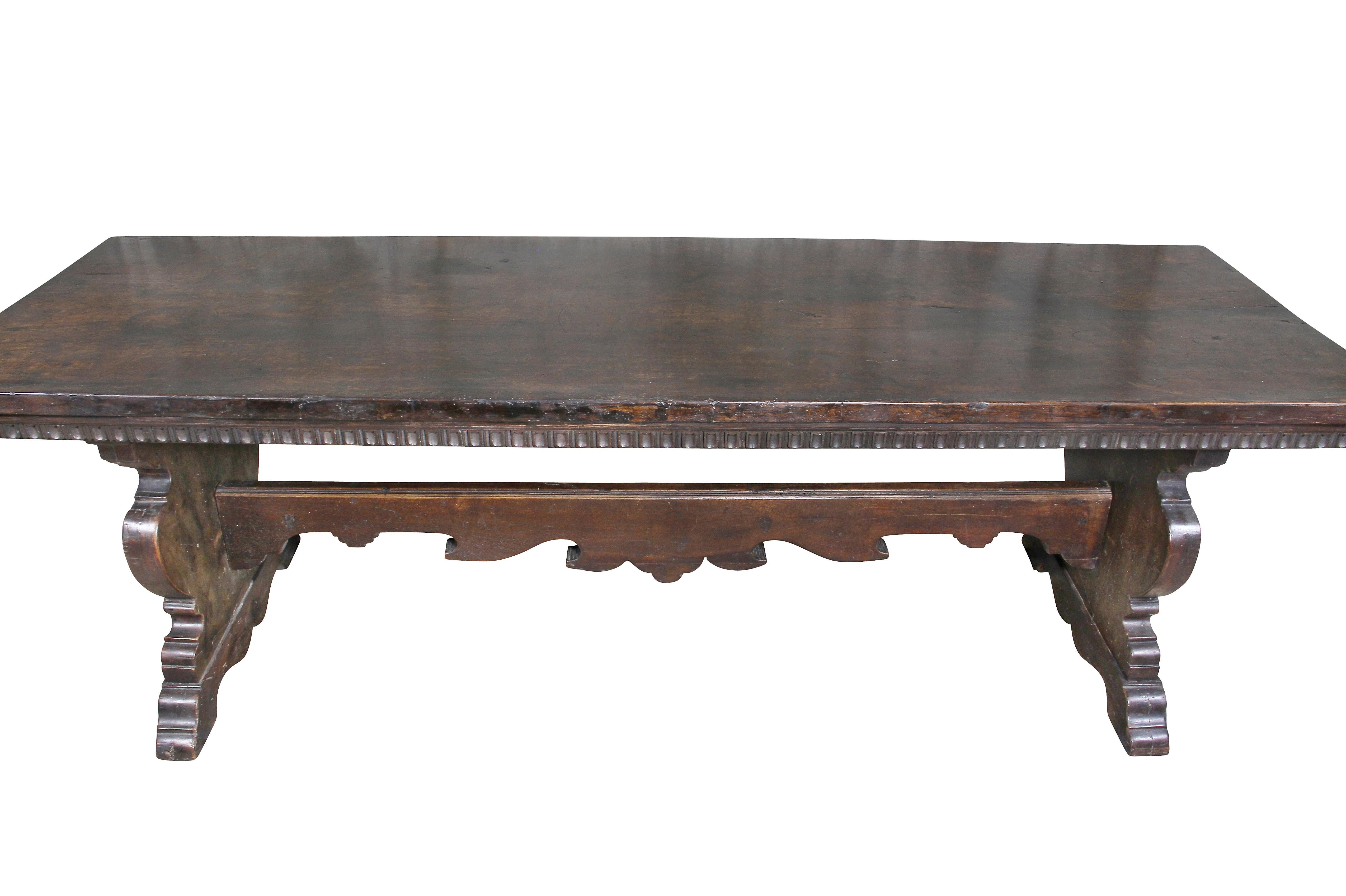 Italian Baroque Walnut Trestle Table In Good Condition For Sale In Essex, MA