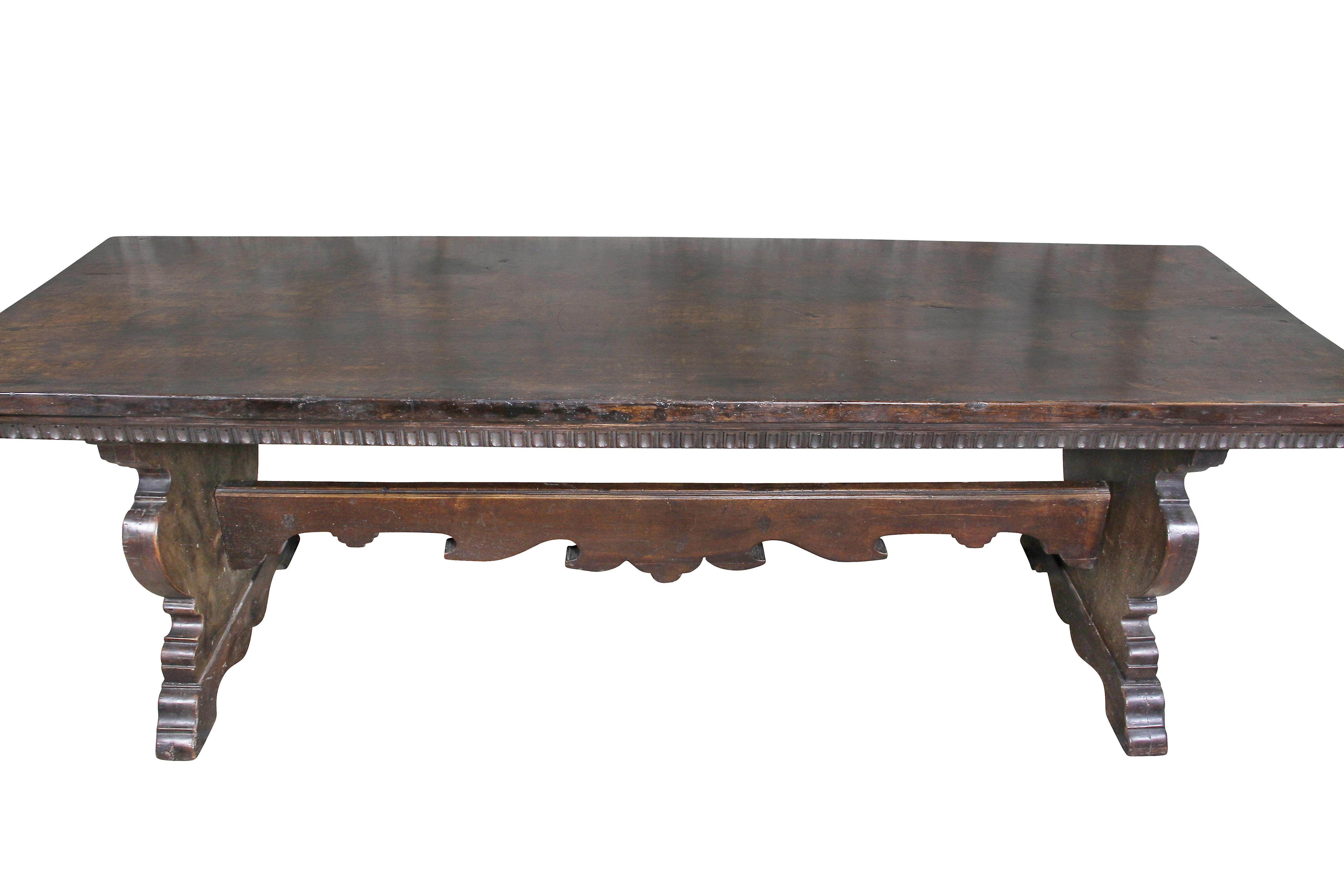 Italian Baroque Walnut Trestle Table In Good Condition In Essex, MA