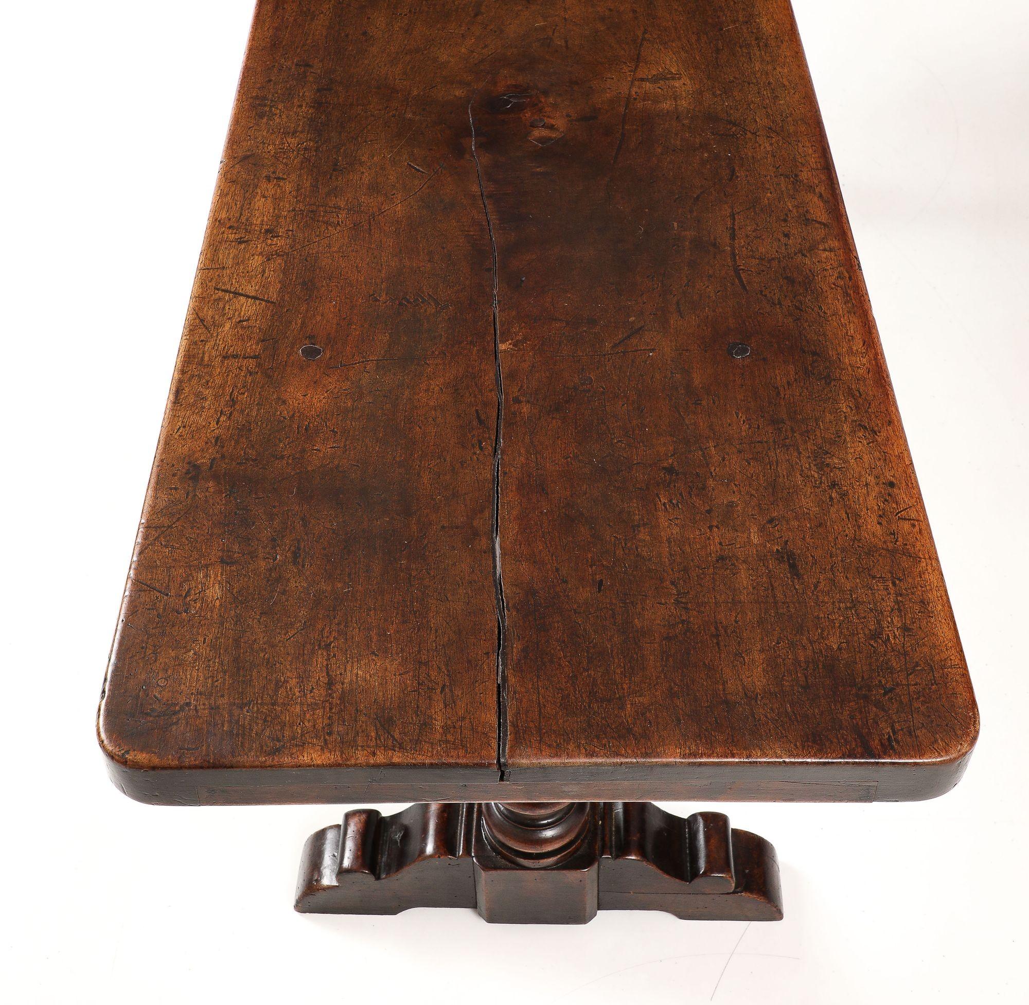 18th Century and Earlier Italian Baroque Walnut Trestle Table For Sale
