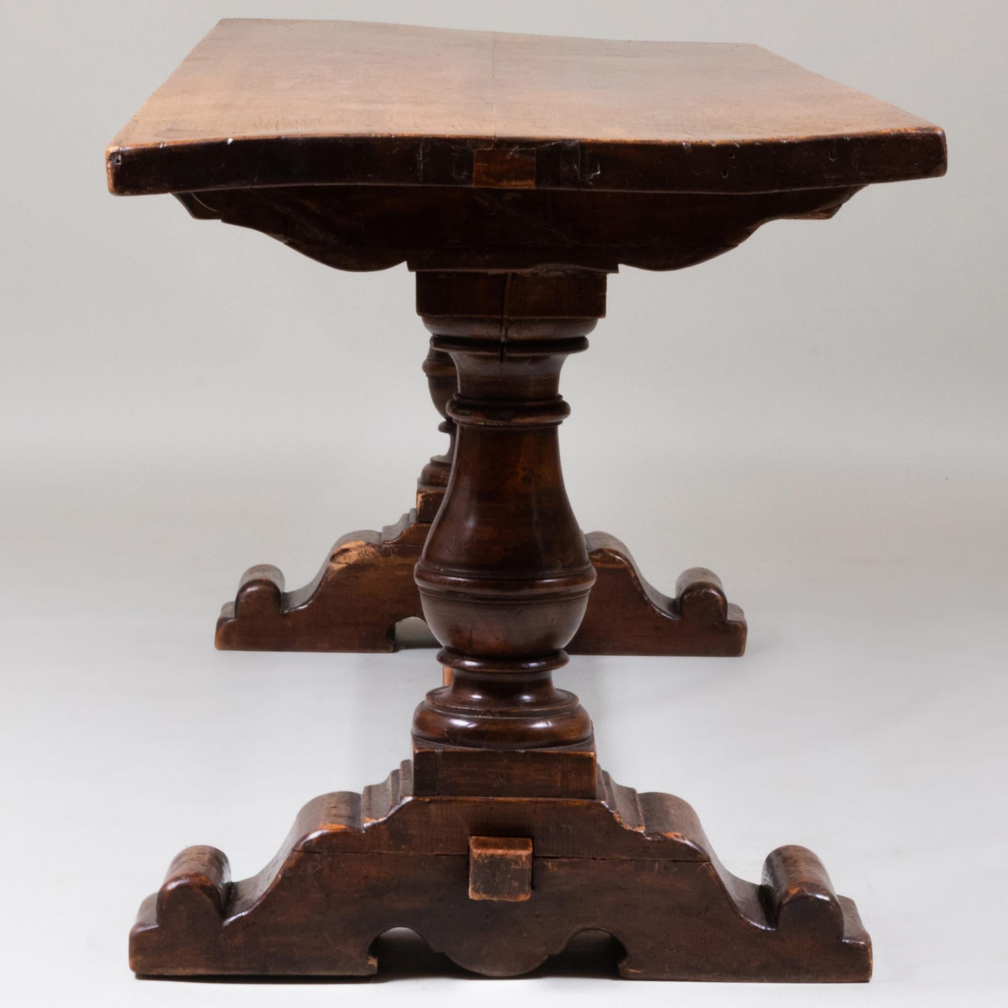 Nutwood Italian Baroque Walnut Trestle Table For Sale