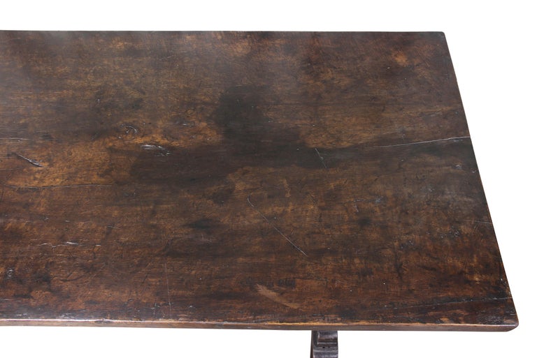 Italian Baroque Walnut Trestle Table For Sale 2