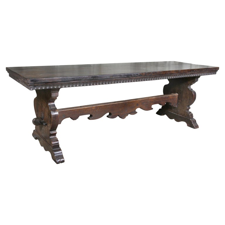Italian Baroque Walnut Trestle Table For Sale
