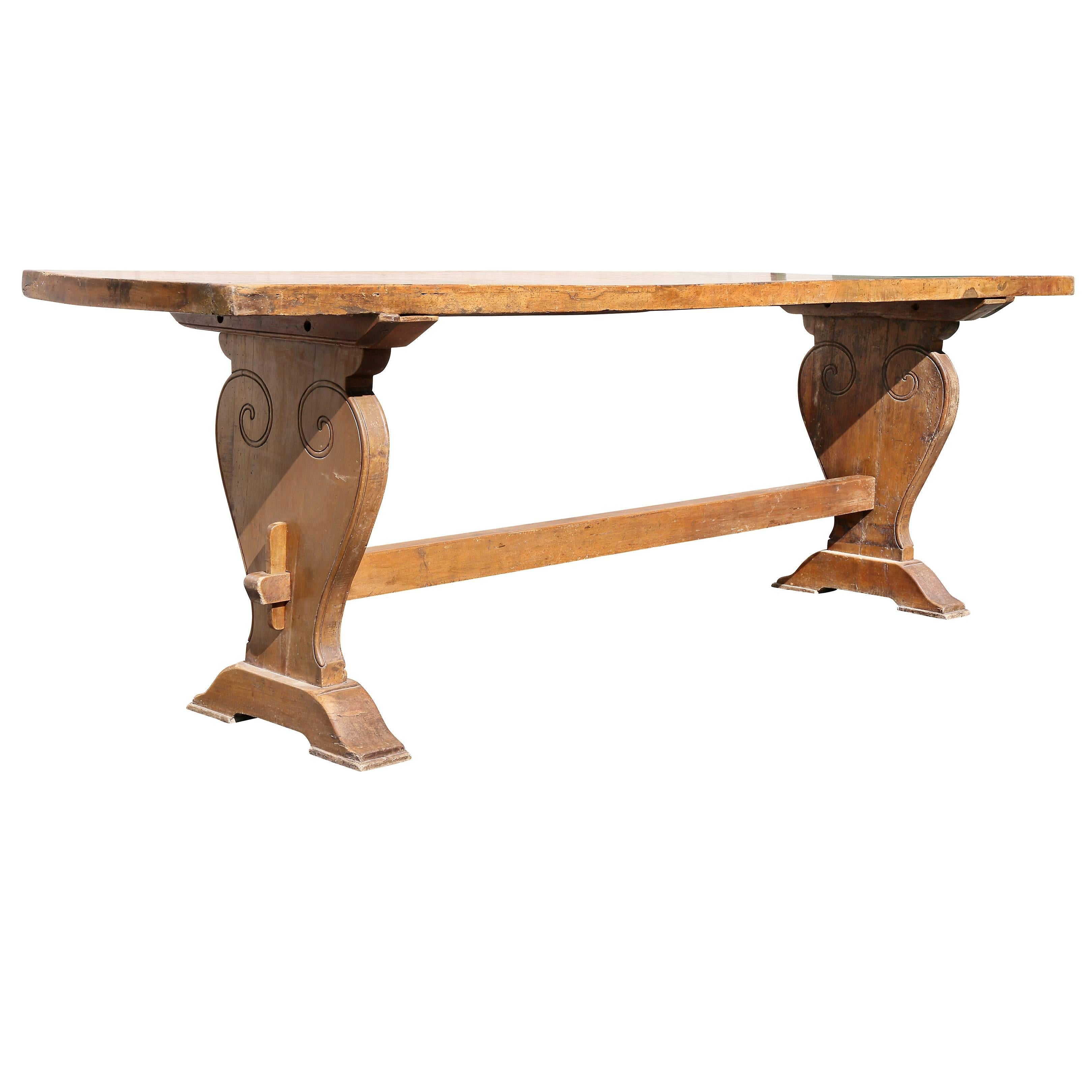 Italian Baroque Walnut Trestle Table