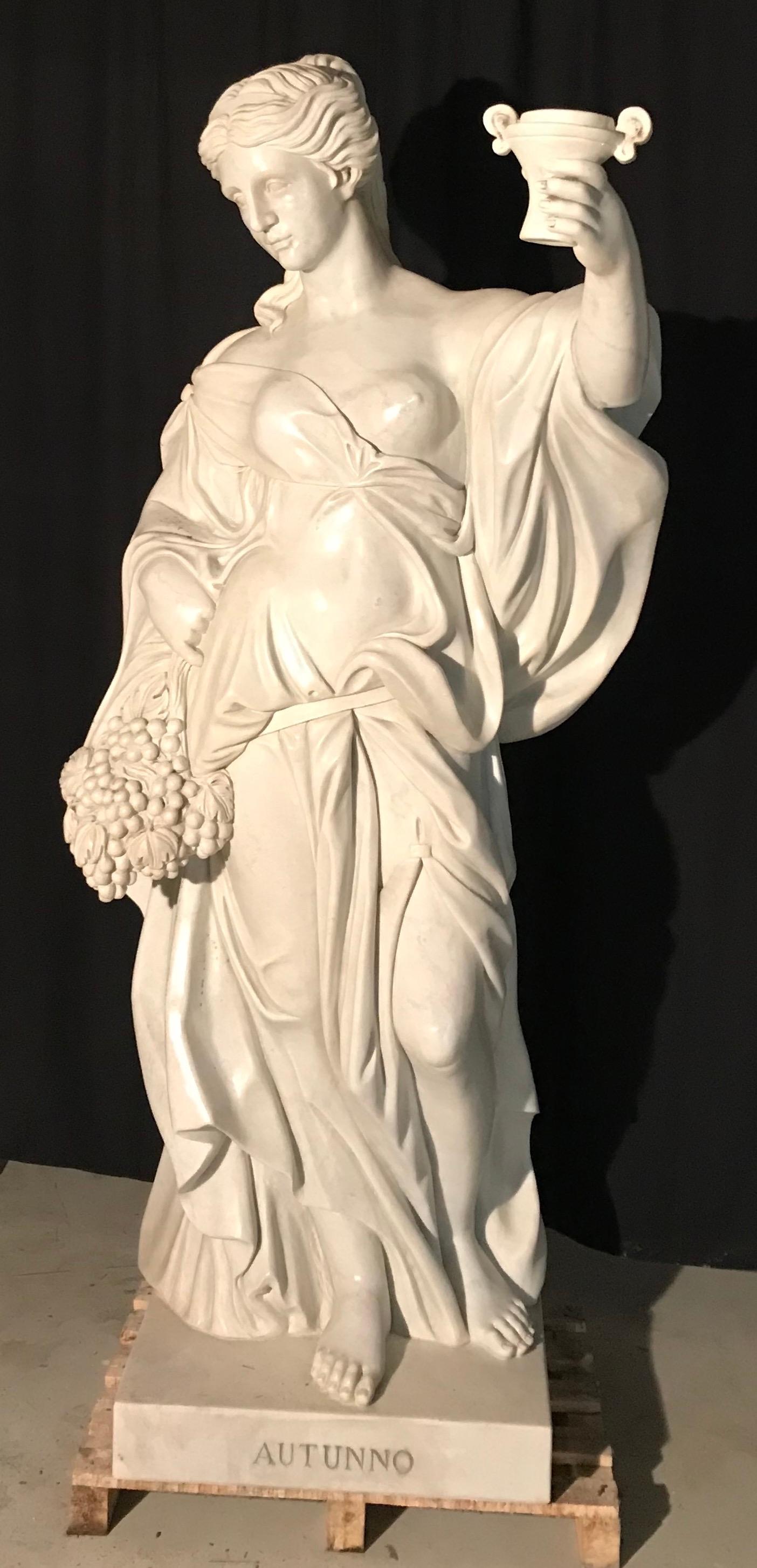 Hand-Carved Italian Baroque White Marble Sculpture of The Trevi Fountain Four Seasons For Sale