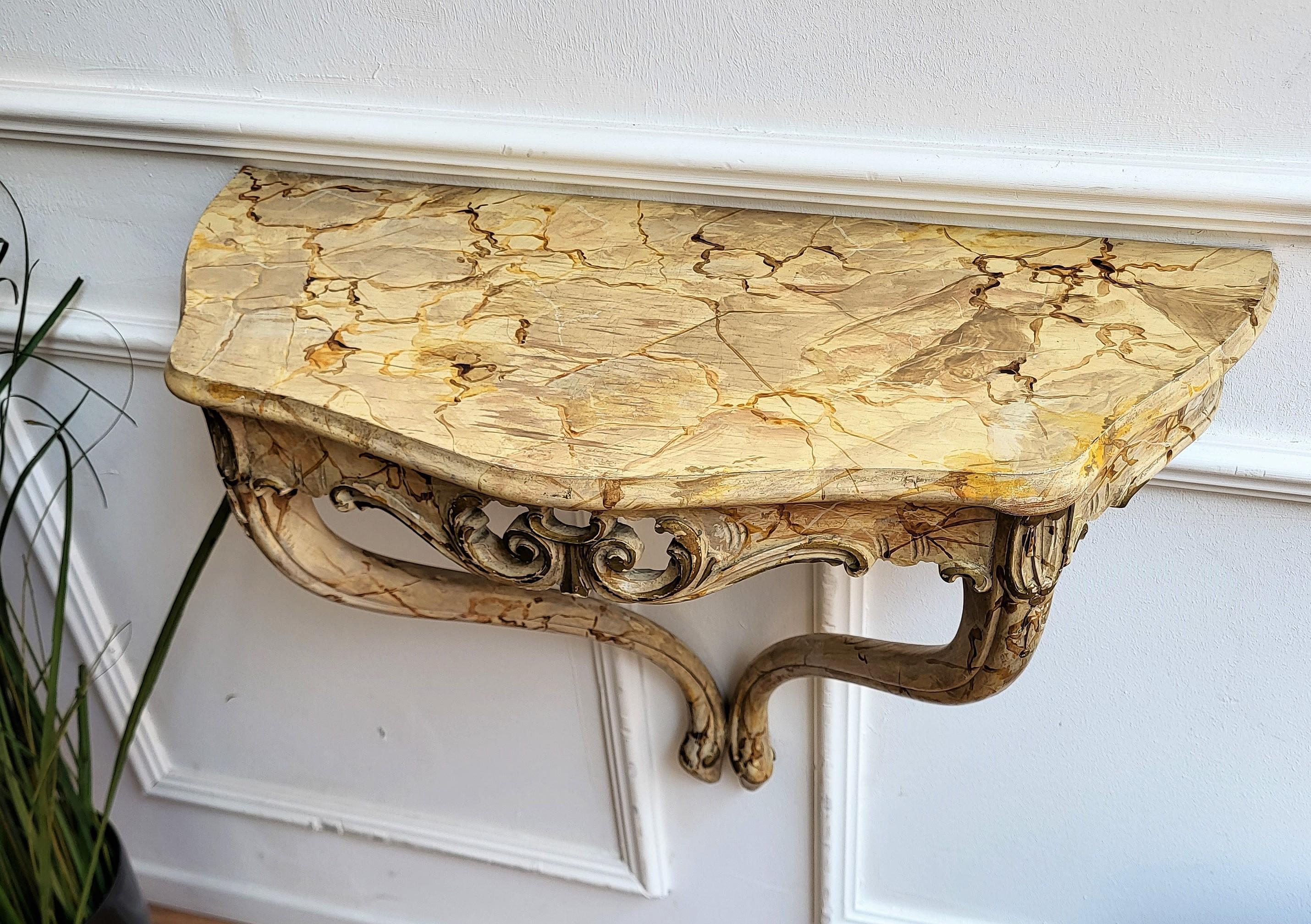 Italian Baroque Wooden Carved Painted Wall Mounted Console Table Shelf For Sale 1