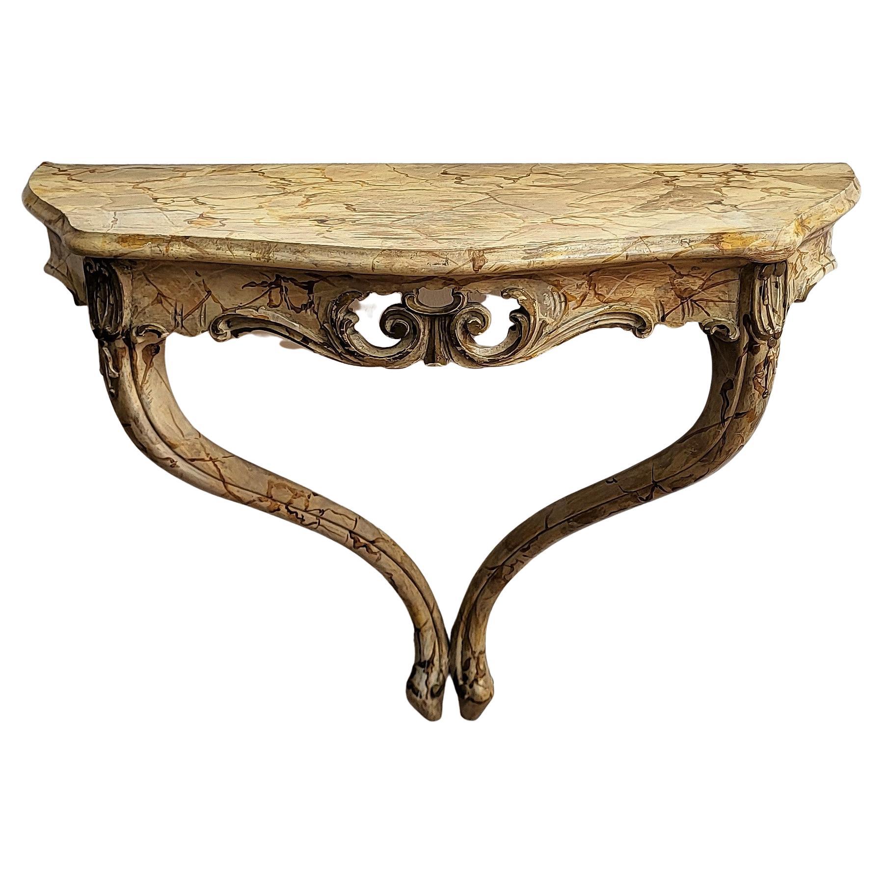 Italian Baroque Wooden Carved Painted Wall Mounted Console Table Shelf