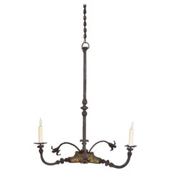 Italian Baroque Wrought Iron and Brass Three-Light Chandelier, UL wired