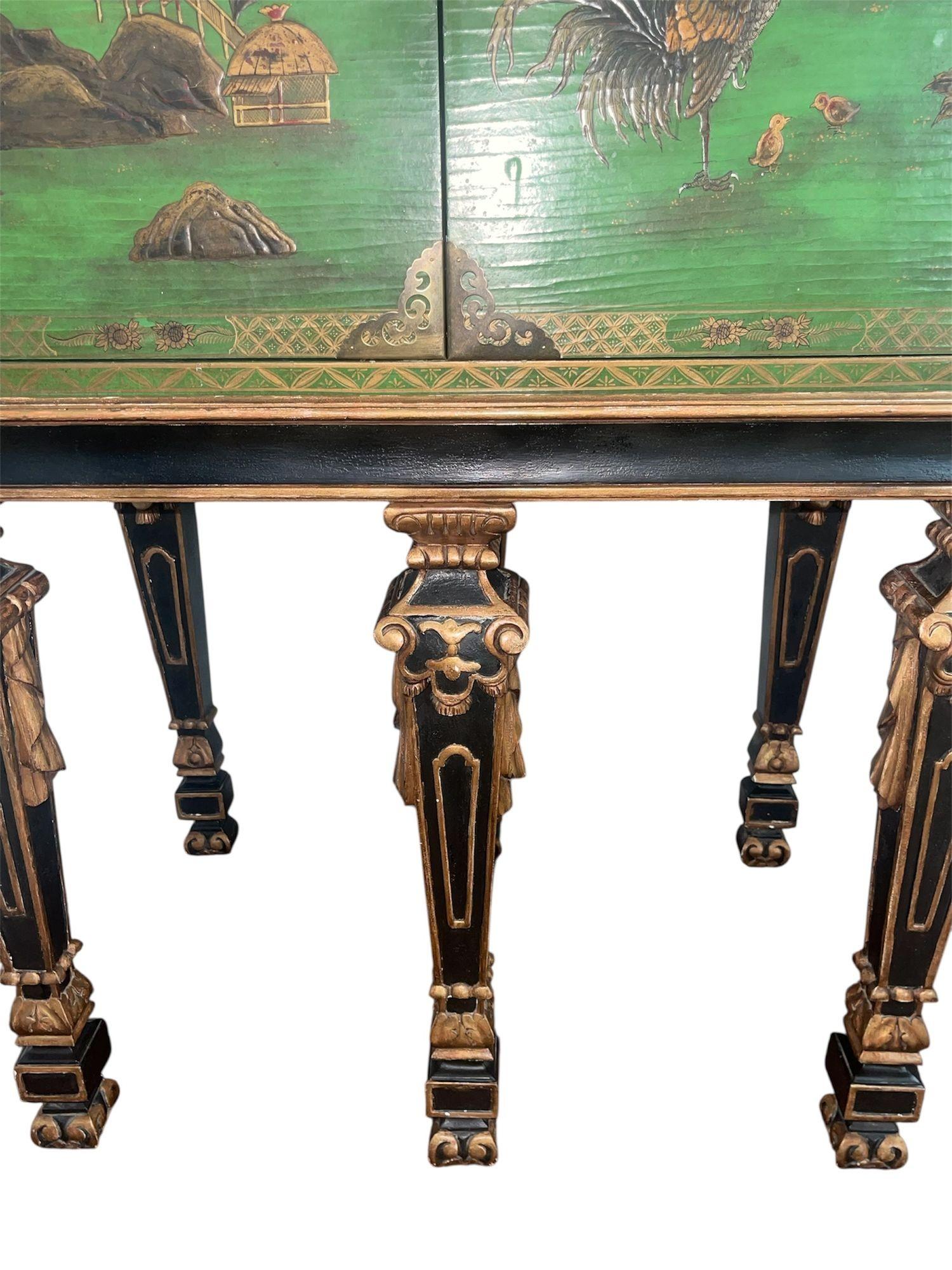 Grüner Chinoiserie-Lack-Barschrank im italienischen Barock-Stil. 20. Jahrhundert. (Holz) im Angebot