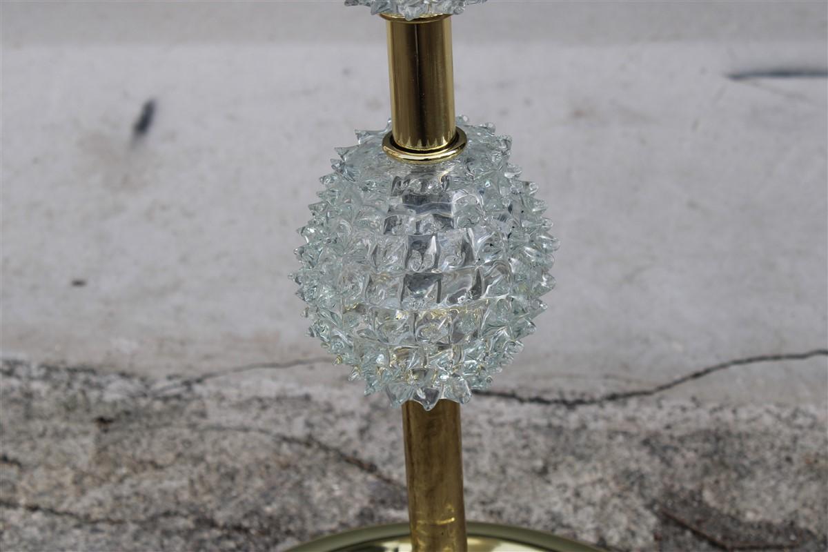 Lampadaire Barovier italien des années 1940 en laiton doré et verre de Murano avec dôme en tissu Rostrato en vente 4