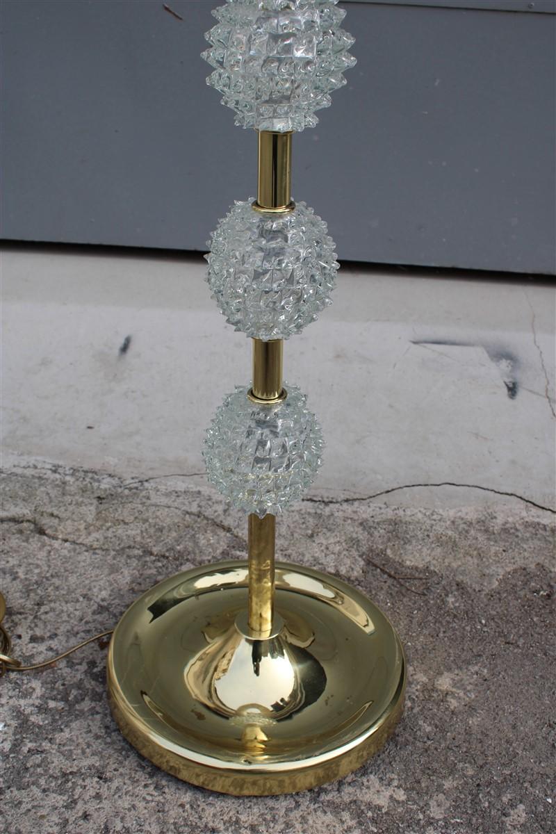 Italian Barovier Floor Lamp 1940s Gold Brass Murano Glass Rostrato Fabric Dome For Sale 2
