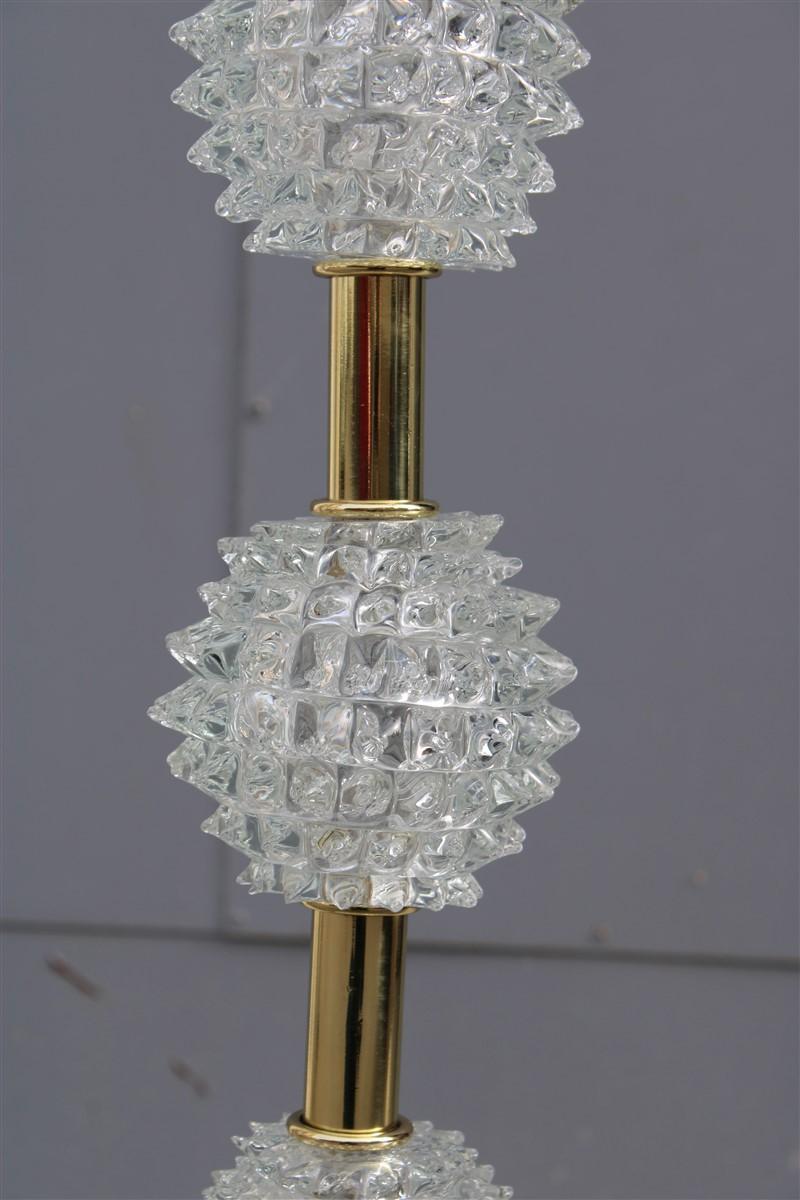 Lampadaire Barovier italien des années 1940 en laiton doré et verre de Murano avec dôme en tissu Rostrato en vente 3