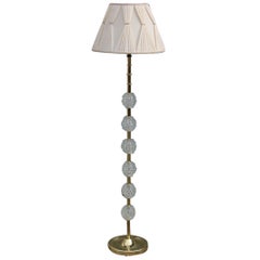Italian Barovier Floor Lamp 1940s Gold Brass Murano Glass Rostrato Fabric Dome