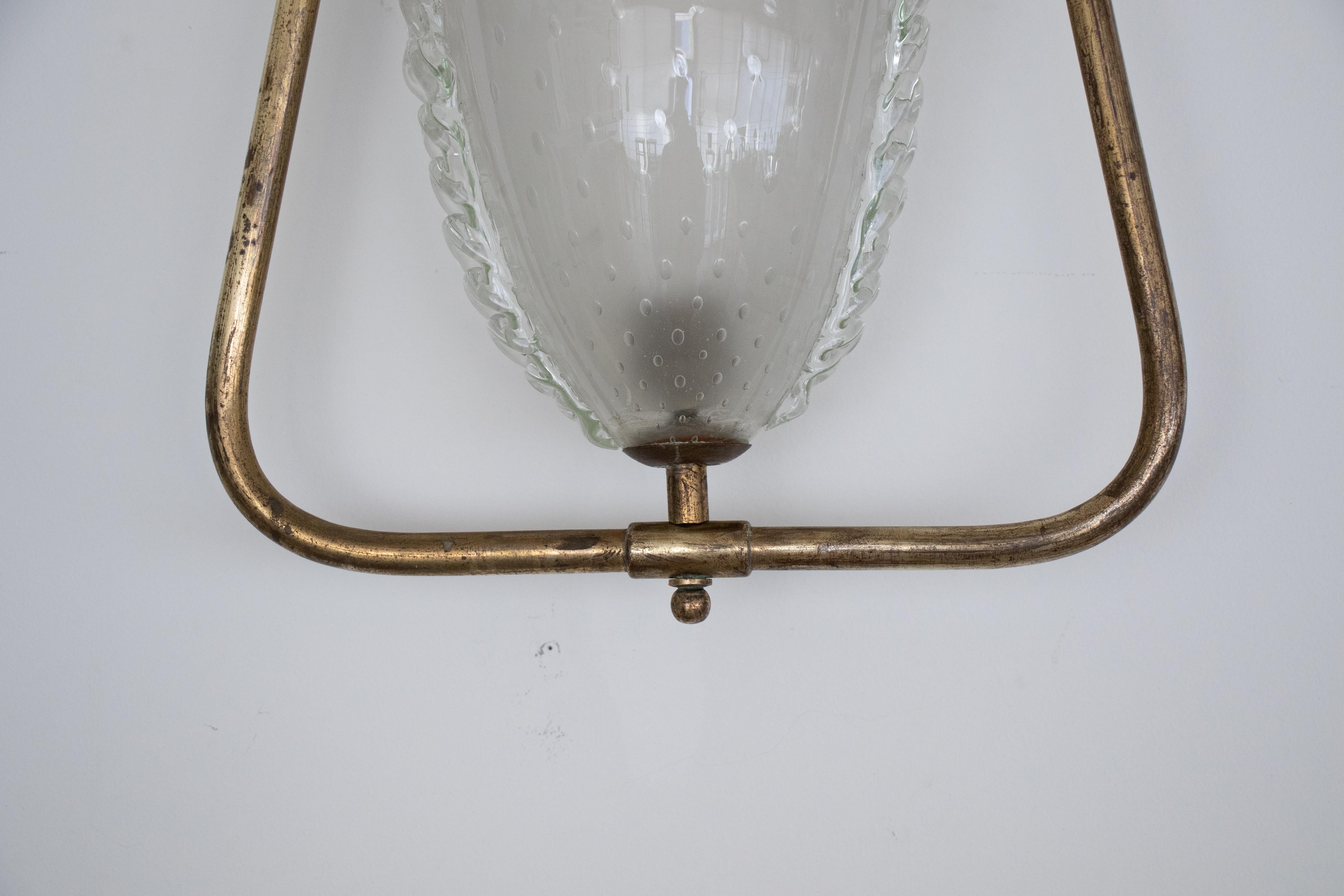 20th Century Italian Barovier Glass and Brass Pendant Light