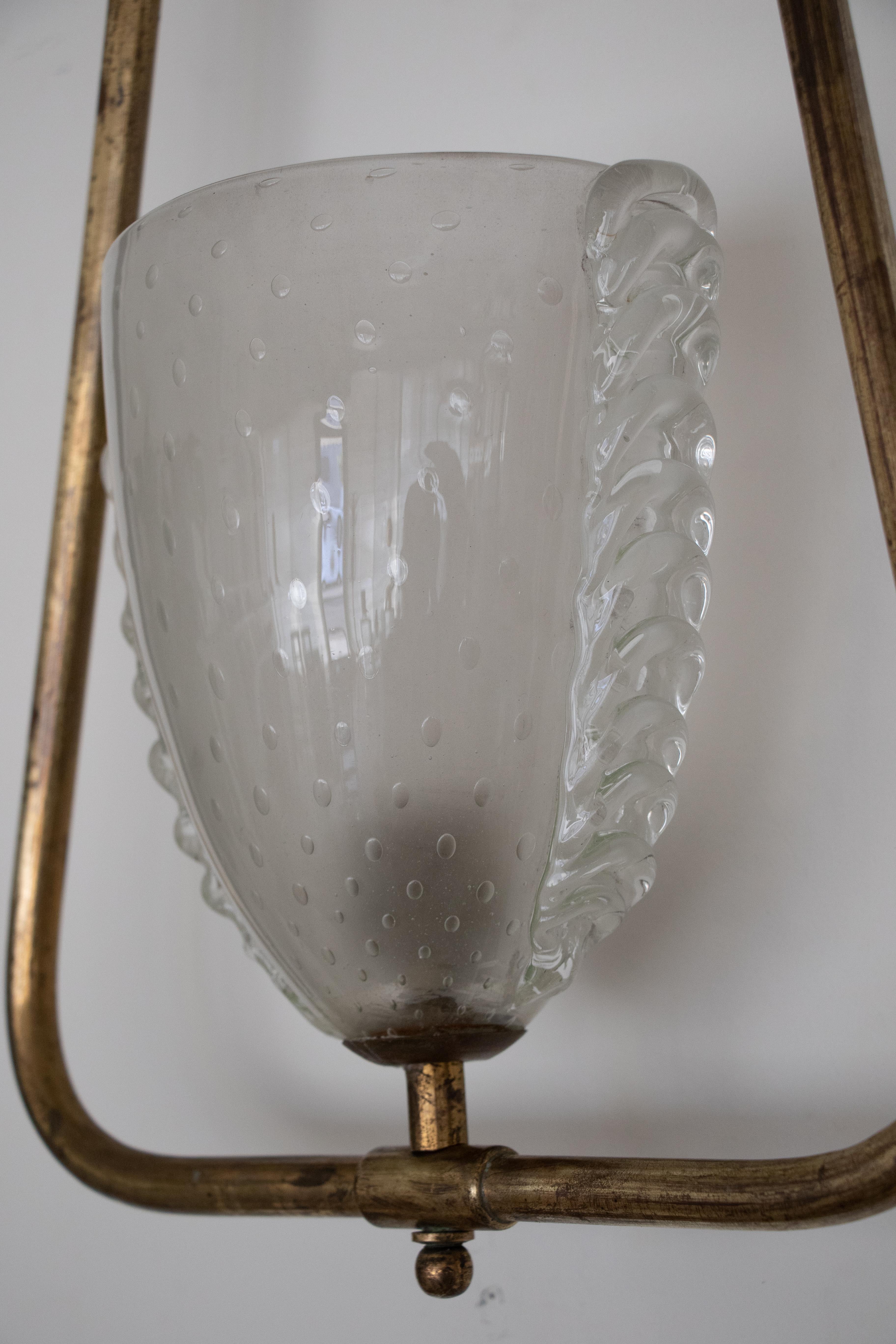 Italian Barovier Glass and Brass Pendant Light 2
