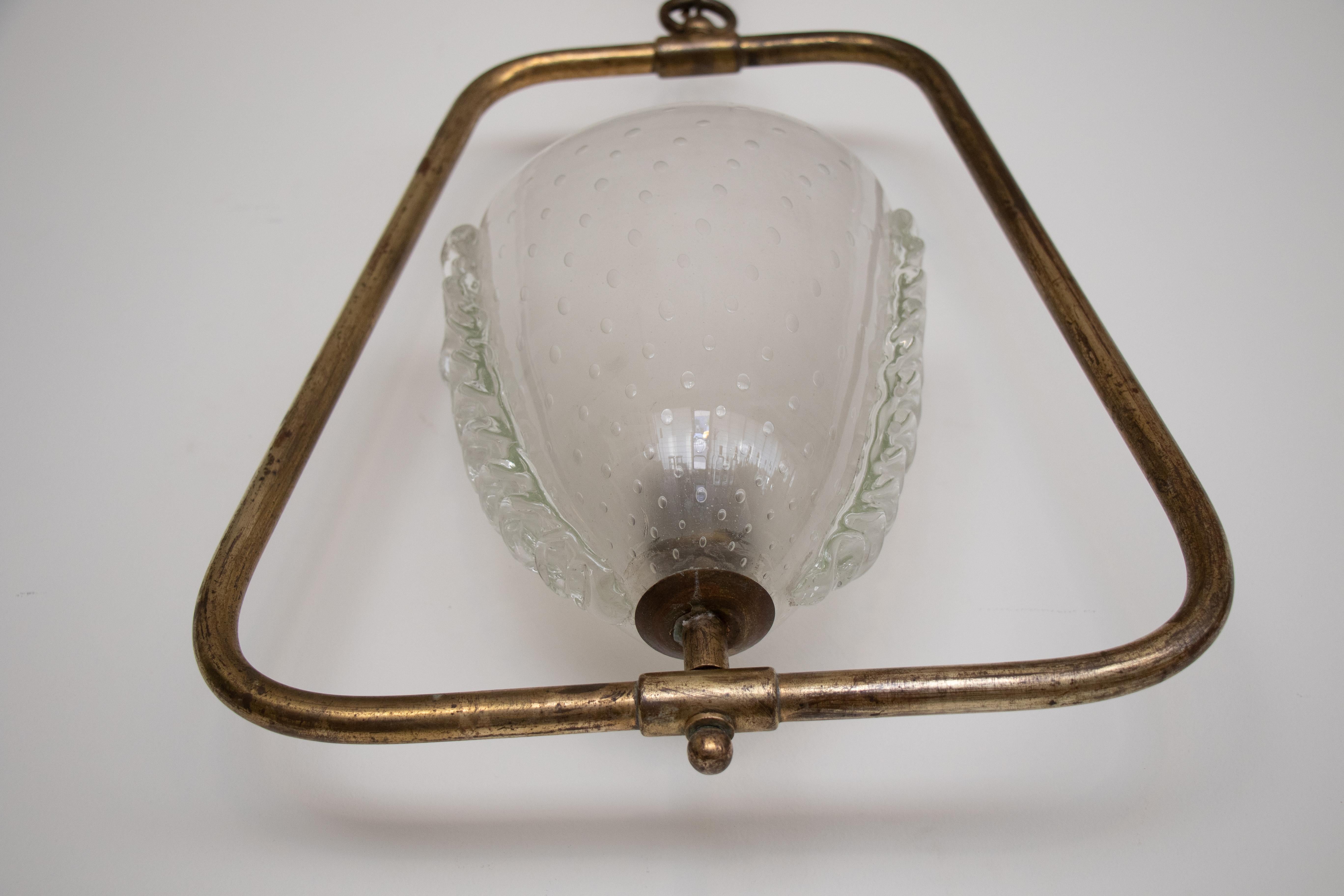 Italian Barovier Glass and Brass Pendant Light 3