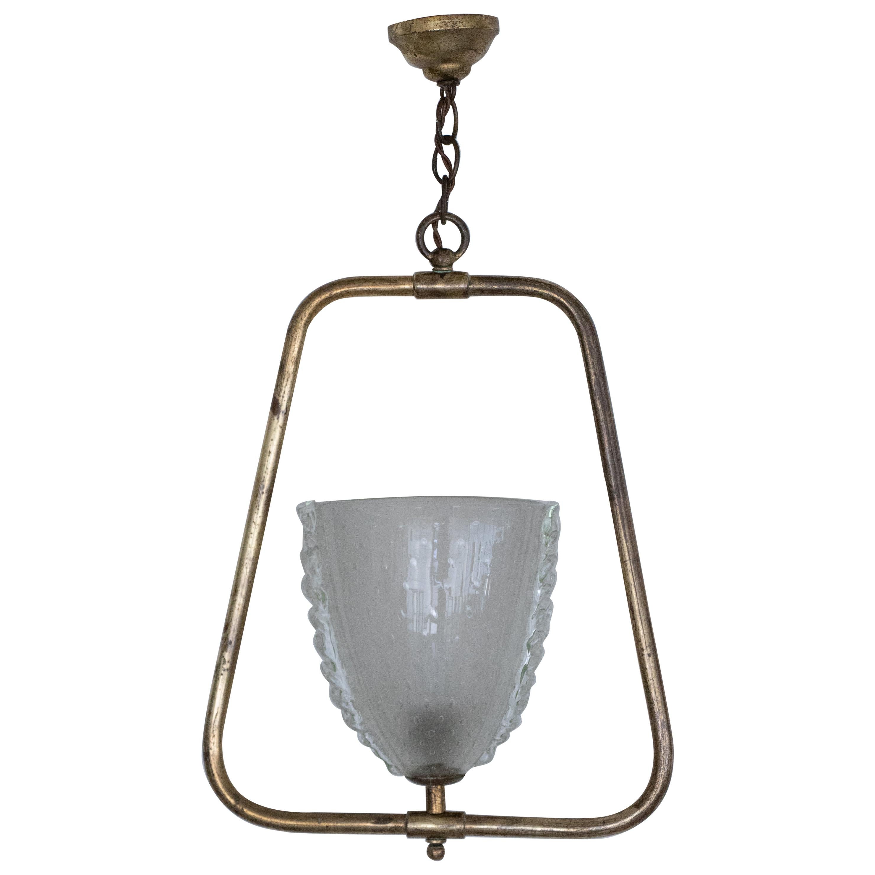 Italian Barovier Glass and Brass Pendant Light