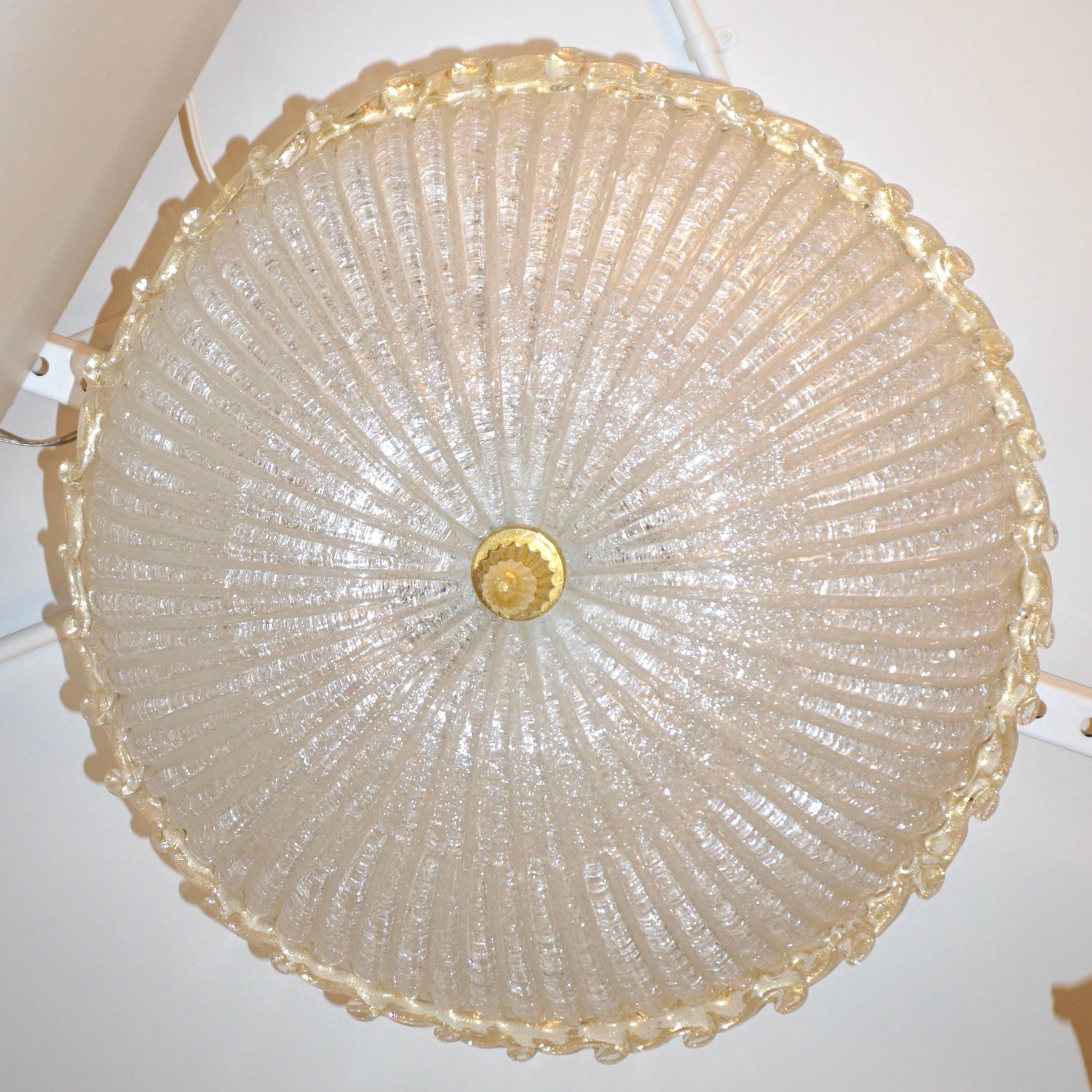 Italienische Einbaubeleuchtung aus klarem Muranoglas im Barovier-Toso-Stil, Bernstein und Schilfkristall (Organische Moderne) im Angebot