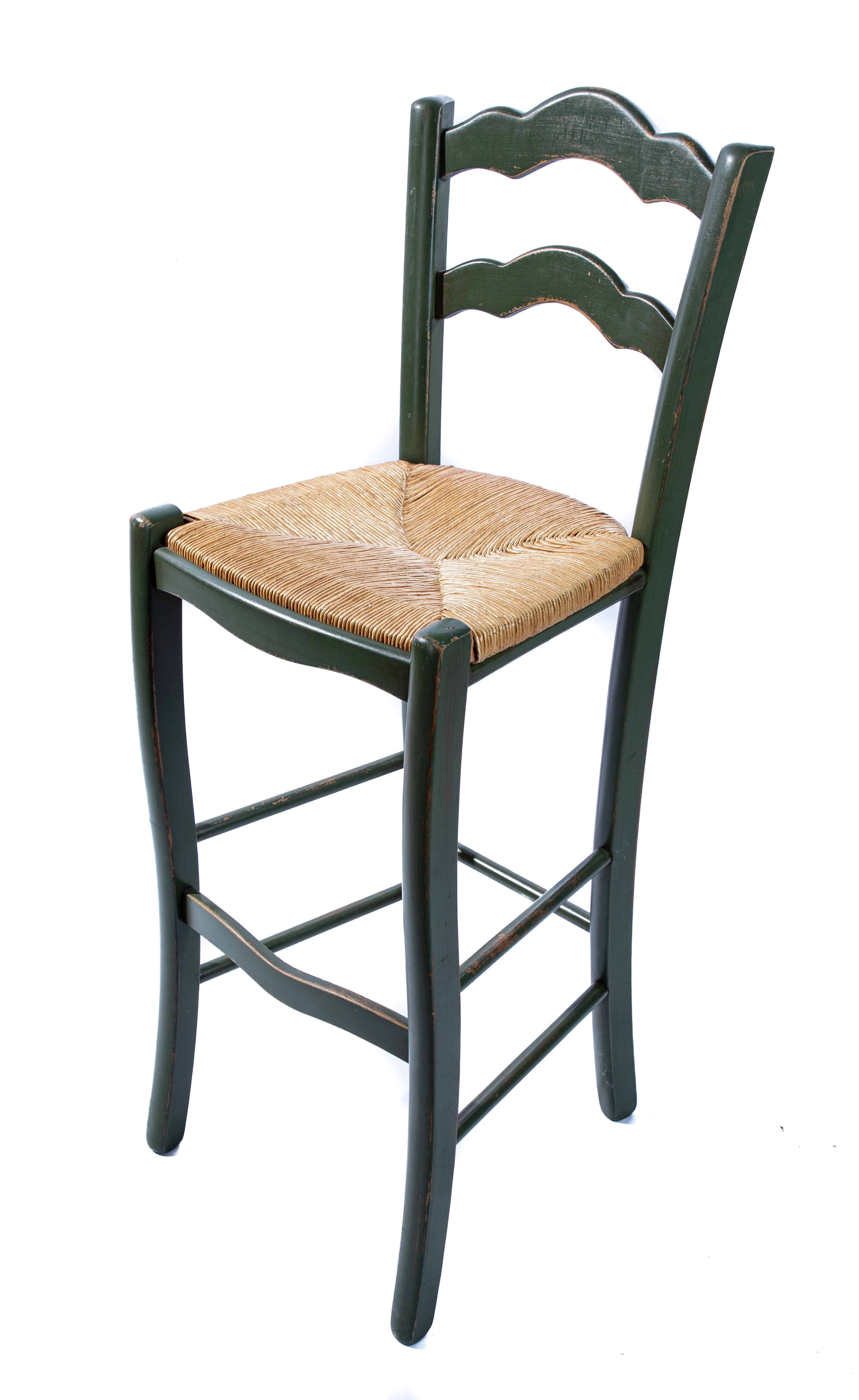 Italian Barstools with Plaid Seat Cushions For Sale 4
